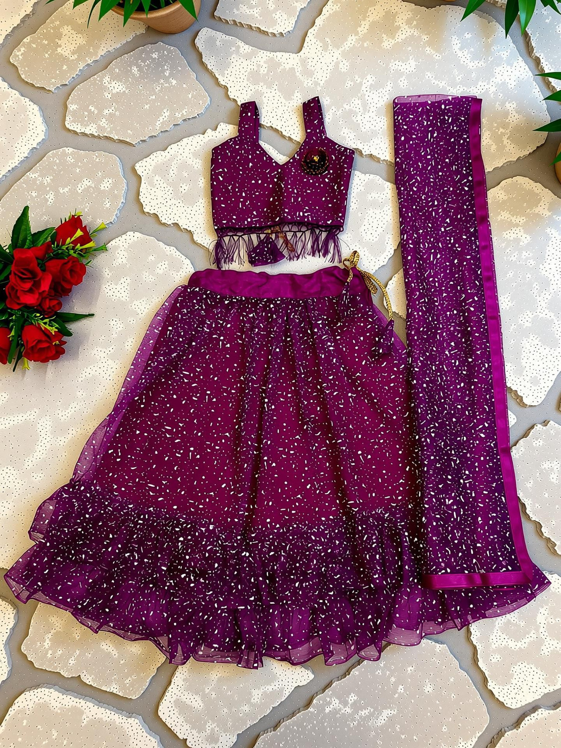 Image of Atierking Indi Girls Lehenga Choli Fusion Wear Printed Lehenga, Choli and Dupatta Set