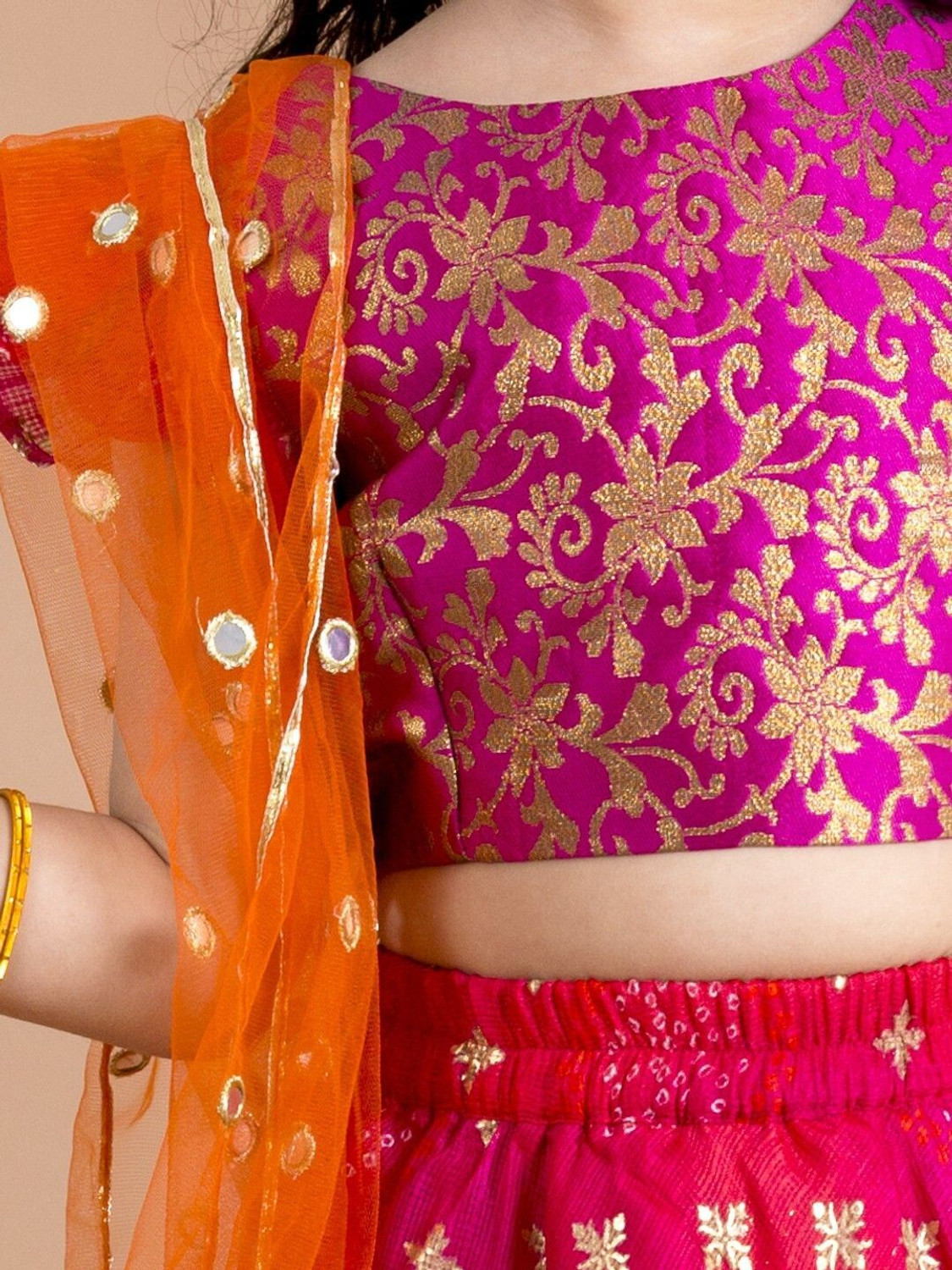 Image of Pspeaches Girls Lehenga Choli Ethnic Wear Self Design Lehenga, Choli and Dupatta Set