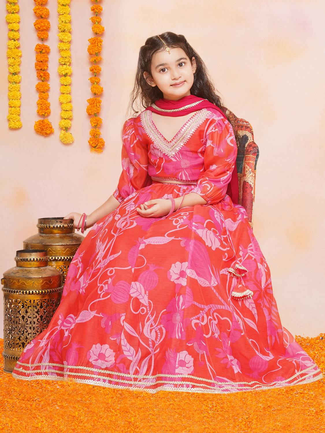Bitiya By Bhama Girls Lehenga Choli Ethnic Wear Printed Lehenga Choli