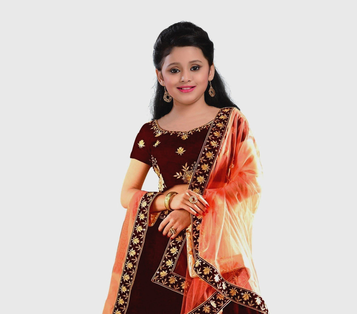 Image of WTWC FAB Girls Lehenga Choli Ethnic Wear Embroidered Lehenga, Choli and Dupatta Set