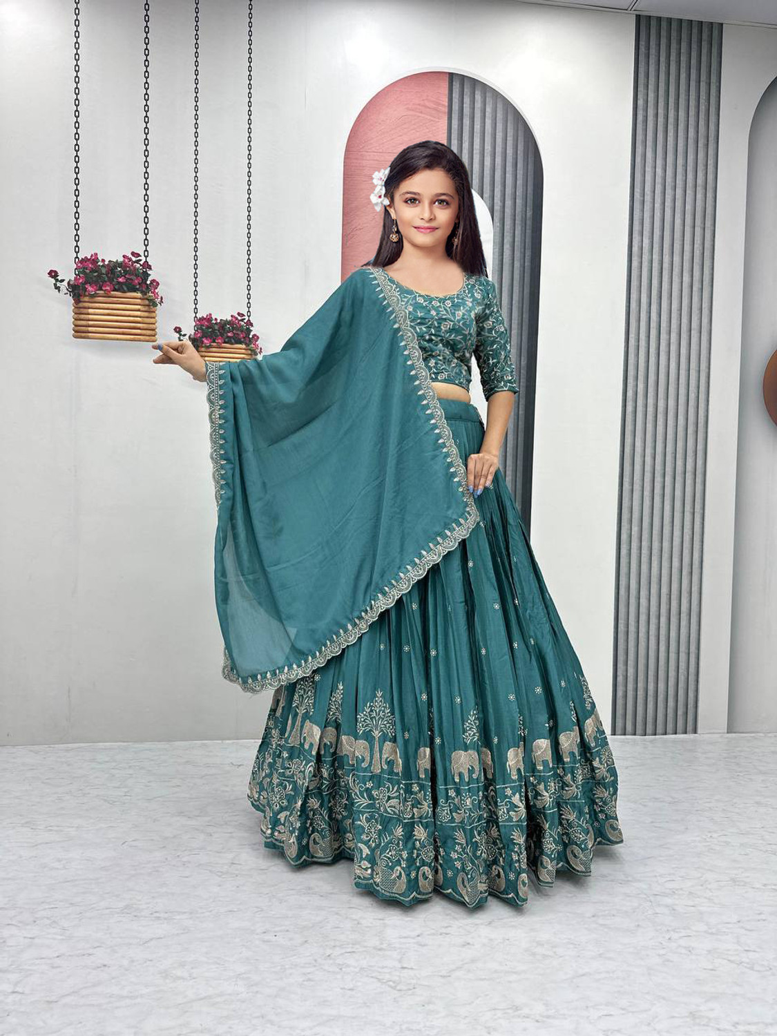 Image of Closin Girls Lehenga Choli Ethnic Wear Embroidered Lehenga, Choli and Dupatta Set