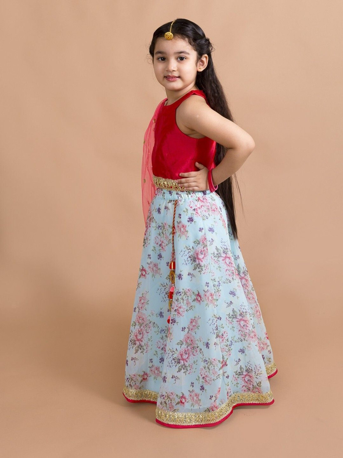 Image of Pspeaches Girls Lehenga Choli Ethnic Wear Floral Print Lehenga, Choli and Dupatta Set