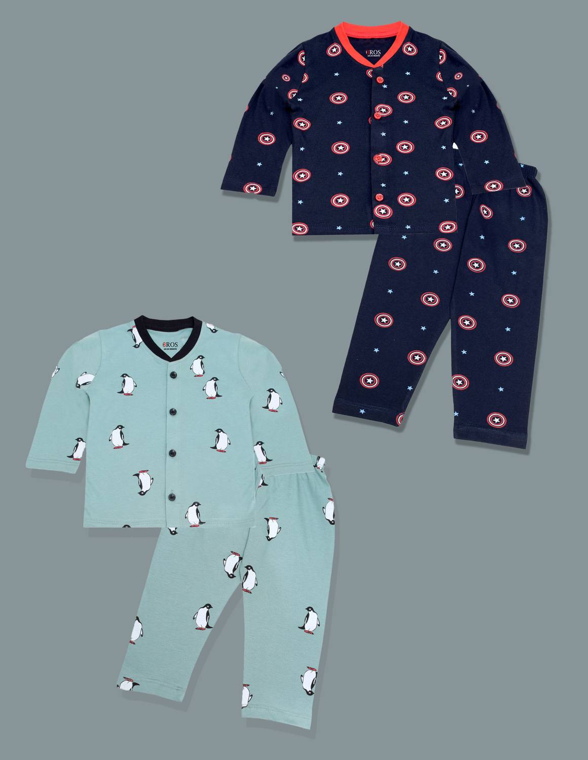 3BROS Kids Nightwear Baby Boys & Baby Girls Printed Cotton