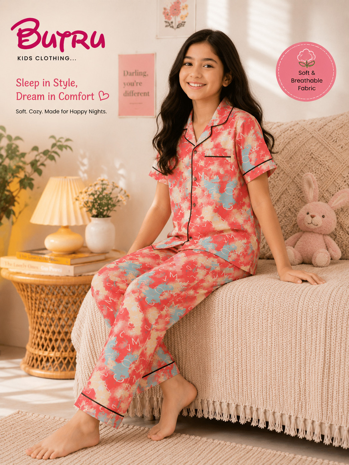 Image of BUTRUKIDS Kids Nightwear Girls Printed Cotton