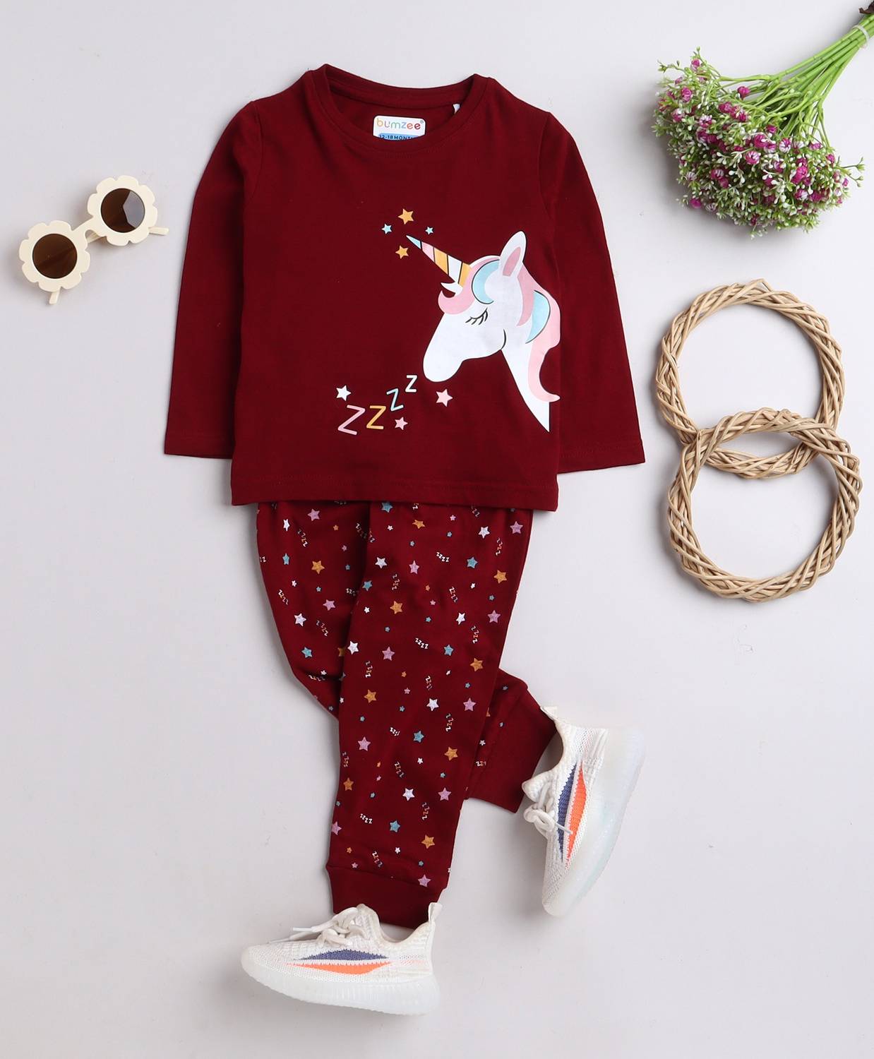 BUMZEE Girls Printed Fleece Blend Kids Nightwear
