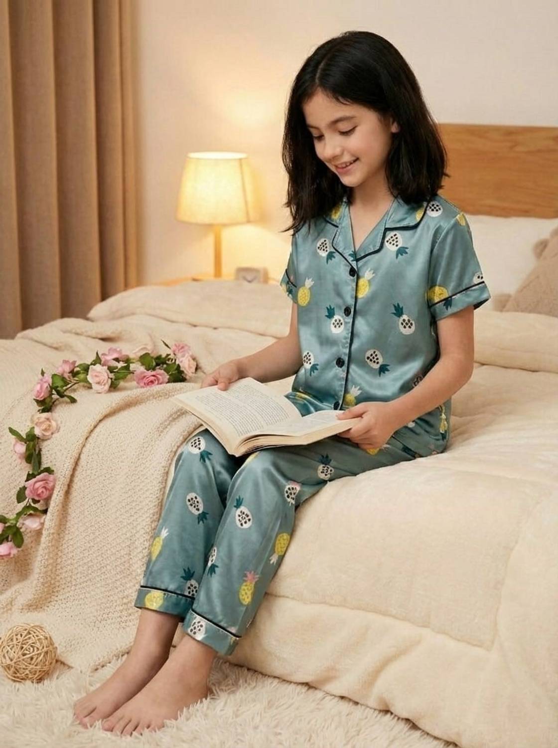 Aasman Enterprise Kids Nightwear Girls Printed Cotton Blend