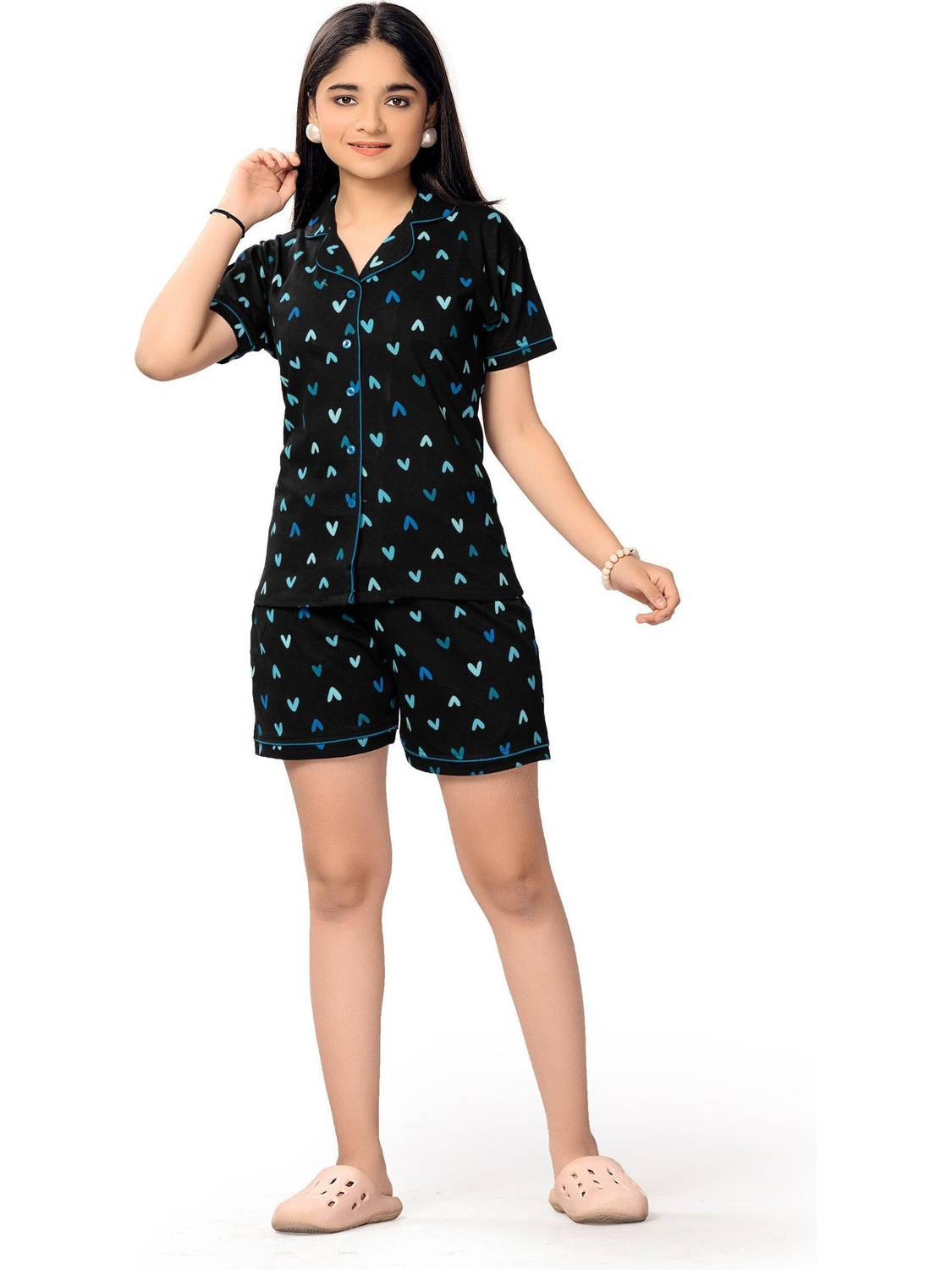 Bloem Kids Nightwear Girls Self Design Cotton