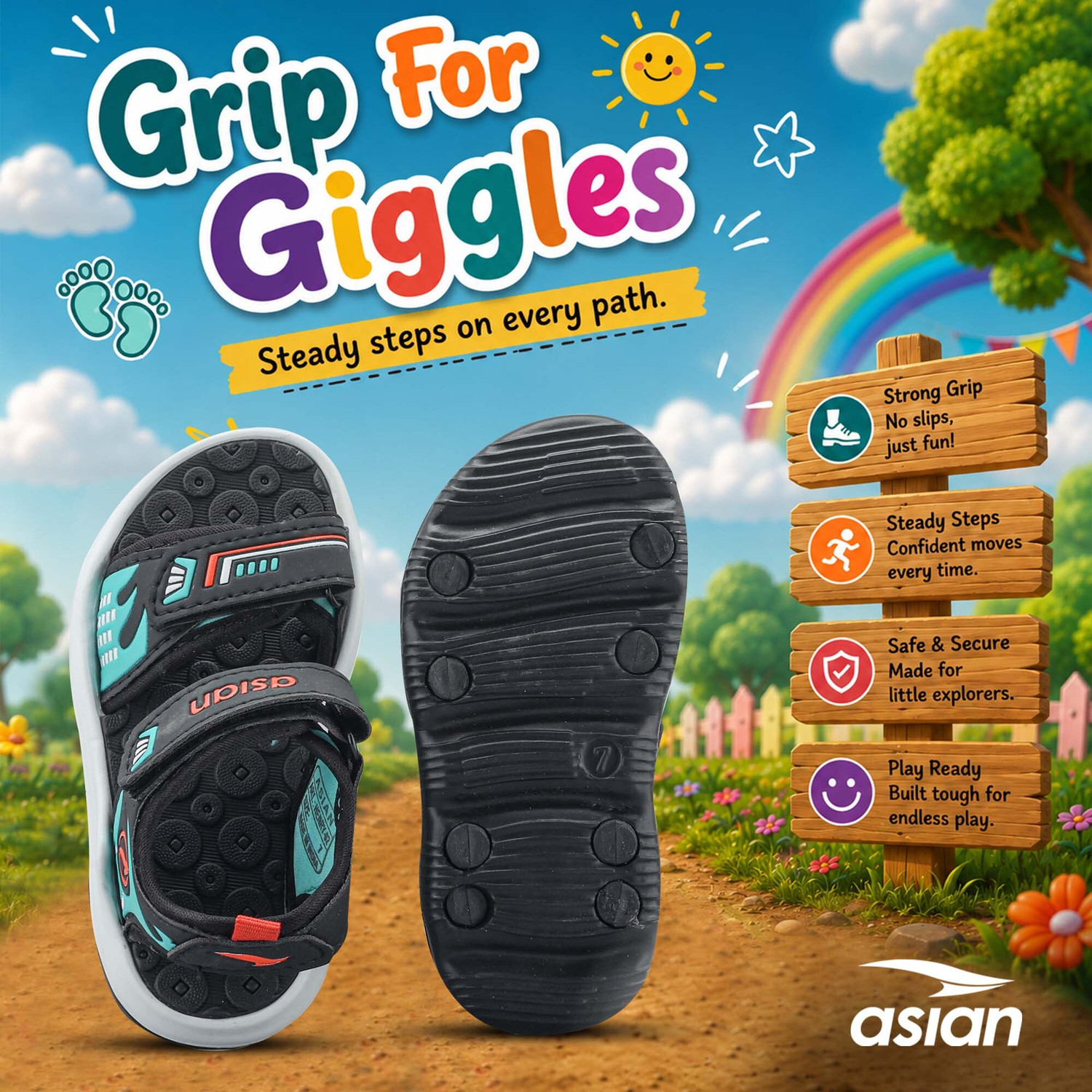 Image of asian Boys & Girls Velcro Sports Sandals