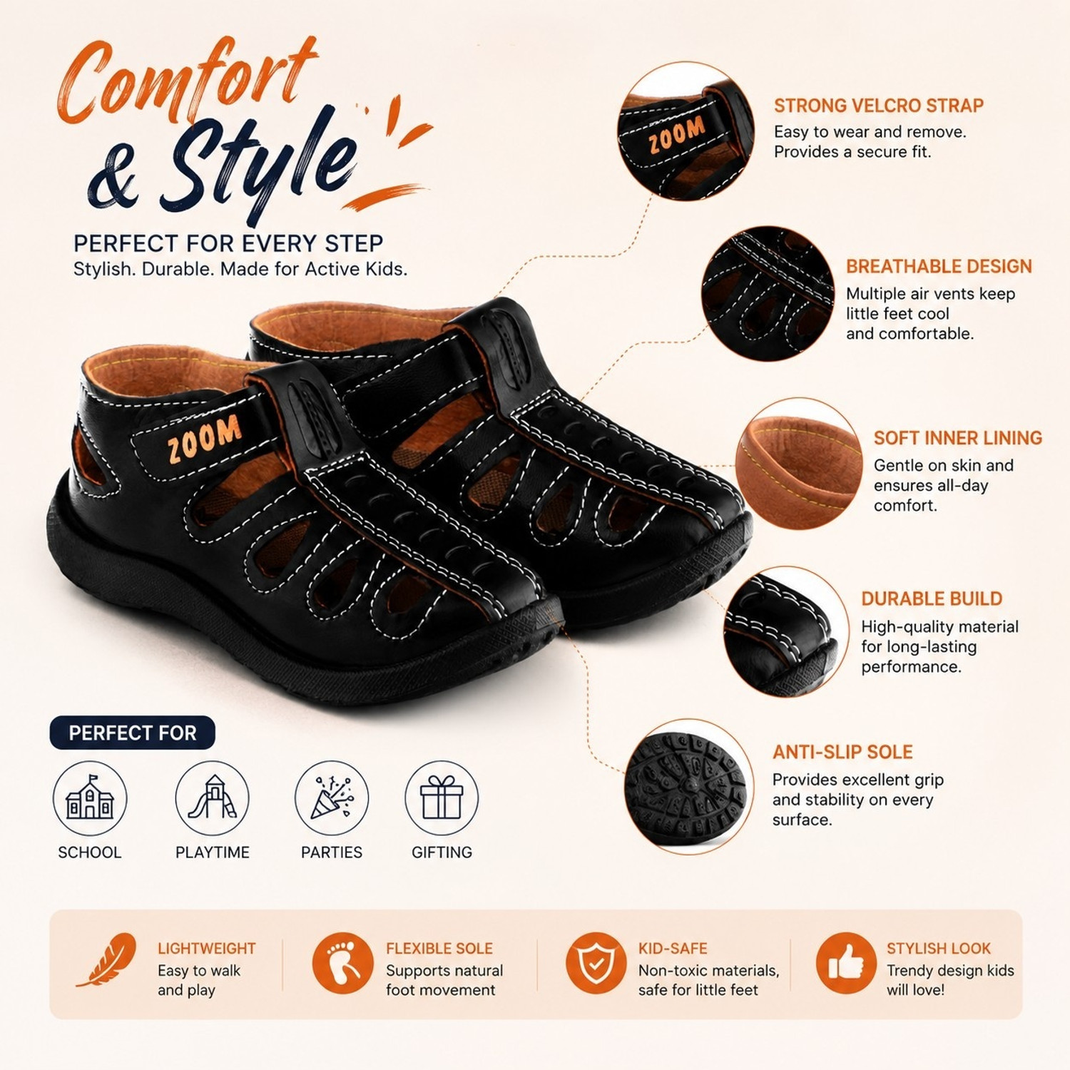 Image of LEVOT Boys & Girls Velcro Strappy Sandals