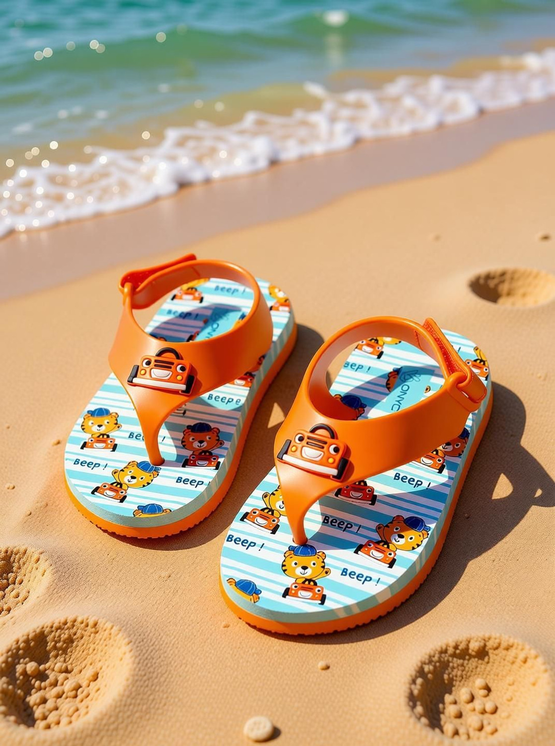 Image of ONYC Velcro T-bar Sandals For Boys & Girls (Orange, 3.5-4 Years)