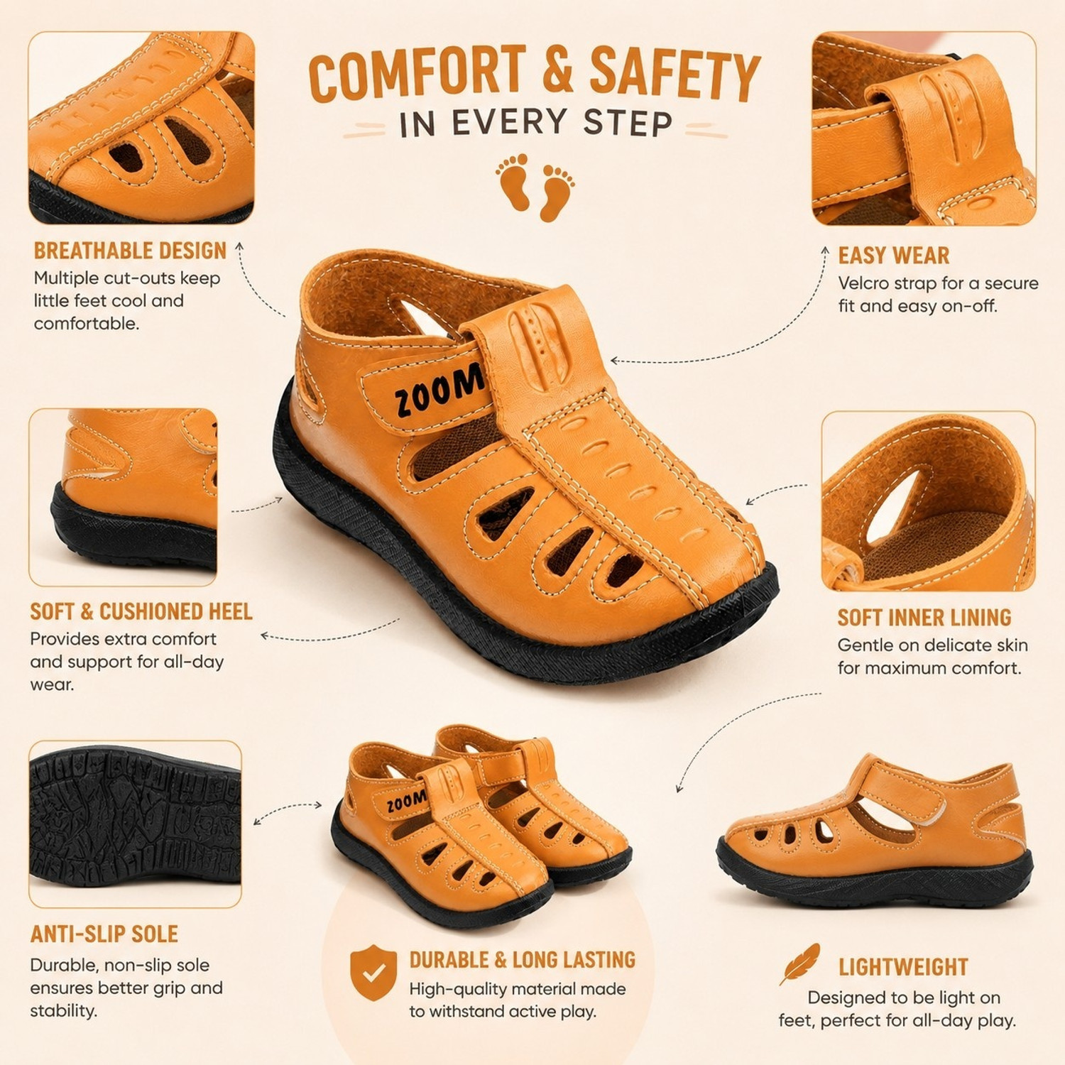Image of LEVOT Boys & Girls Velcro Strappy Sandals