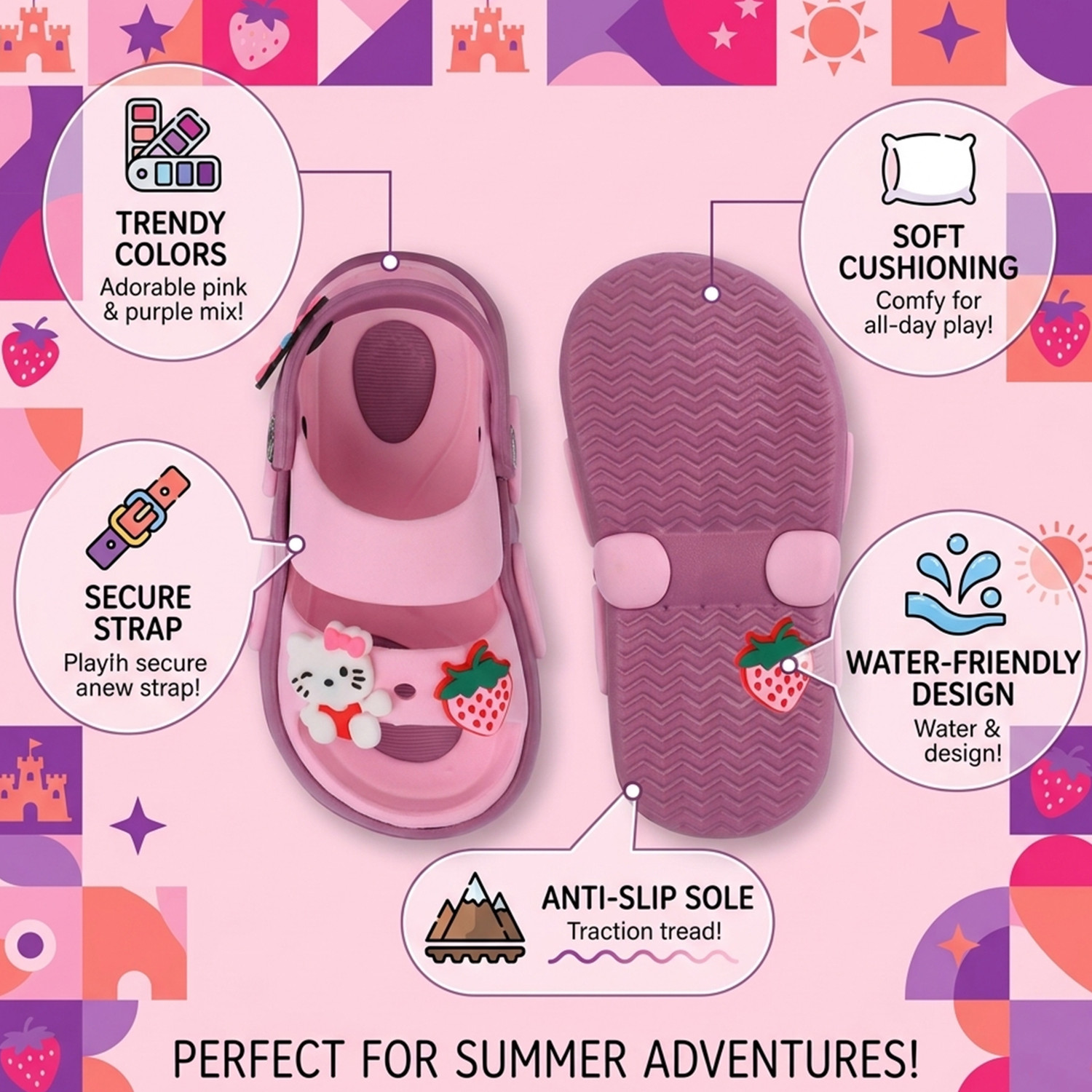 Image of FOOT TRENDS Hello Kitty Sling Back Flats For Girls (Pink, 3-3.5 Years)