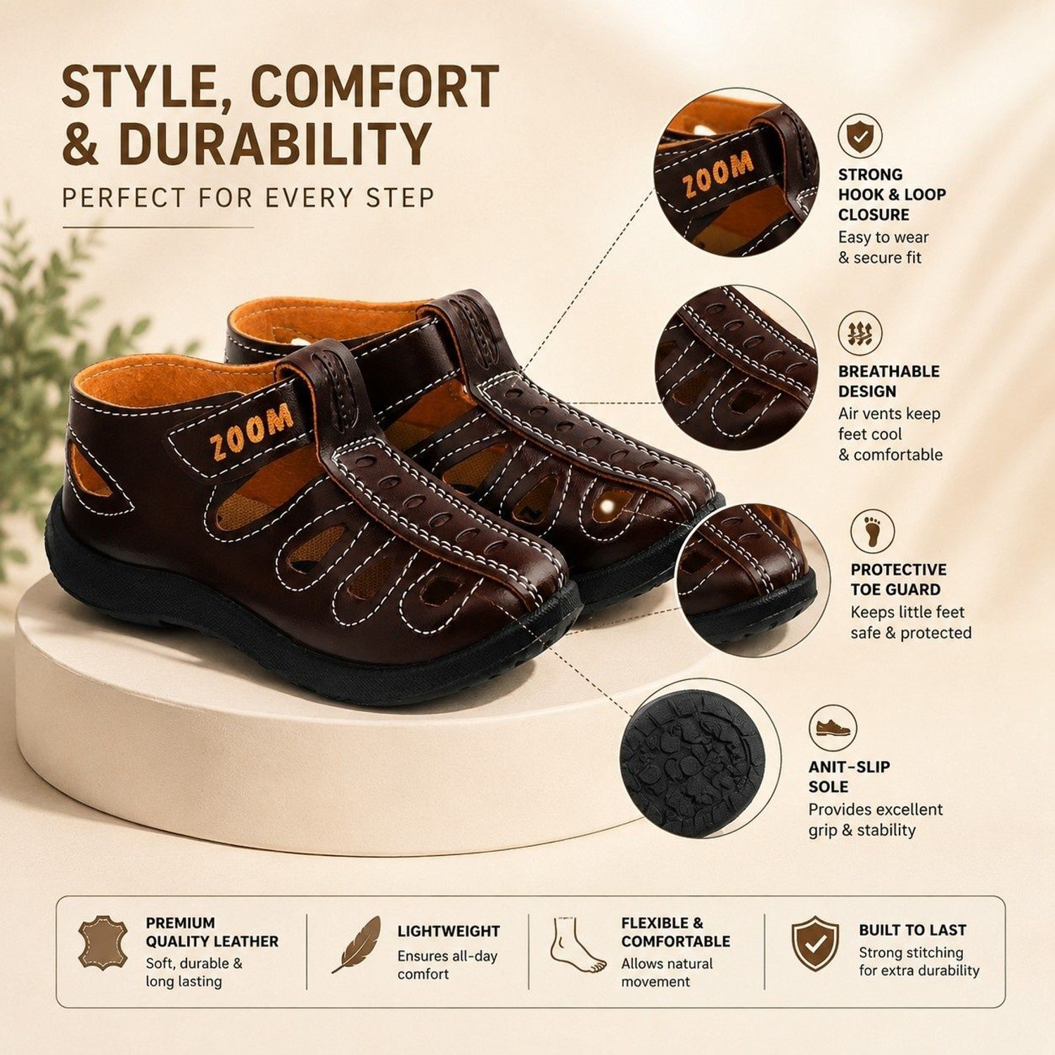 Image of LEVOT Boys & Girls Velcro Strappy Sandals