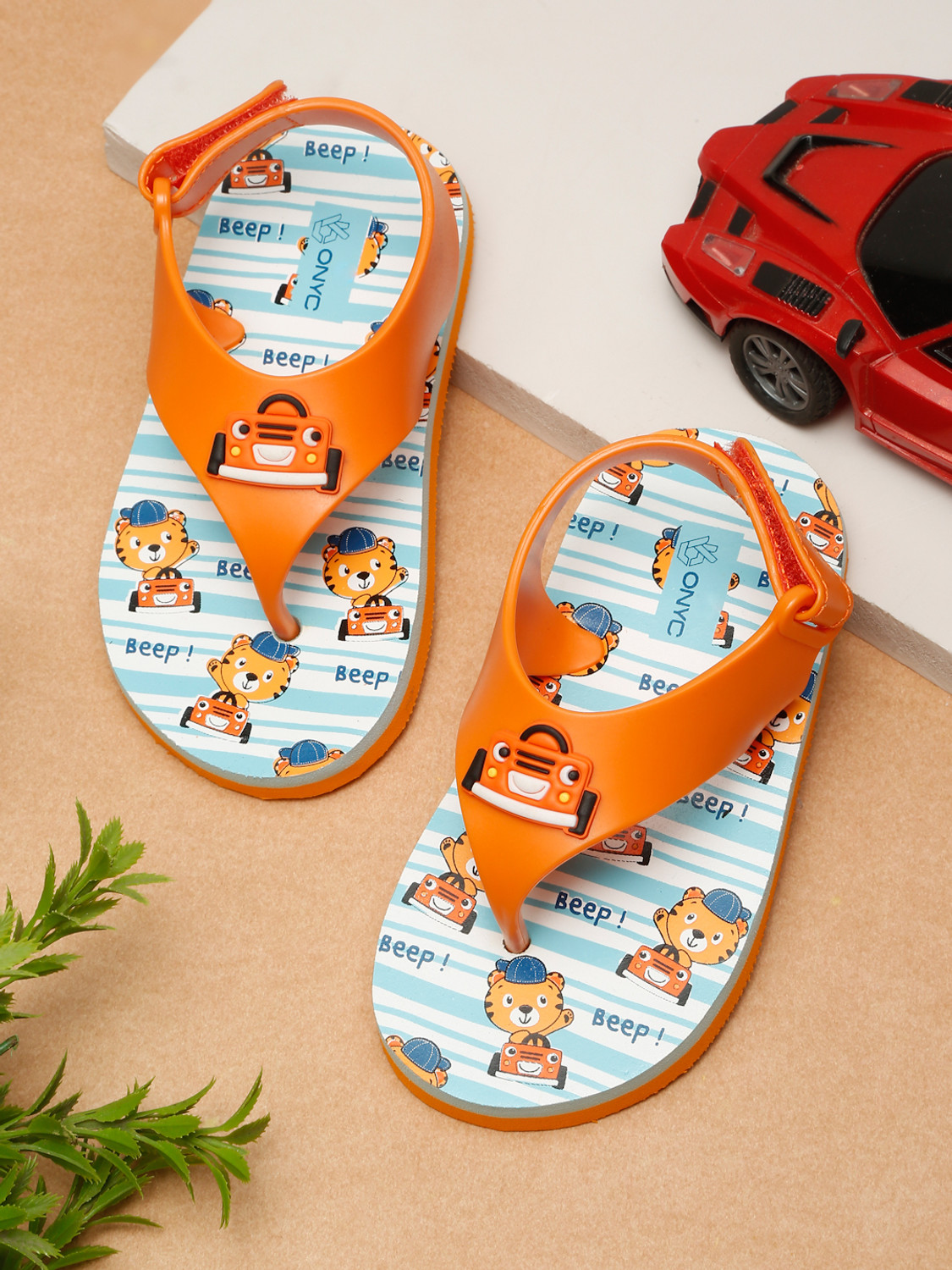 Image of ONYC Velcro T-bar Sandals For Boys & Girls (Orange, 3.5-4 Years)