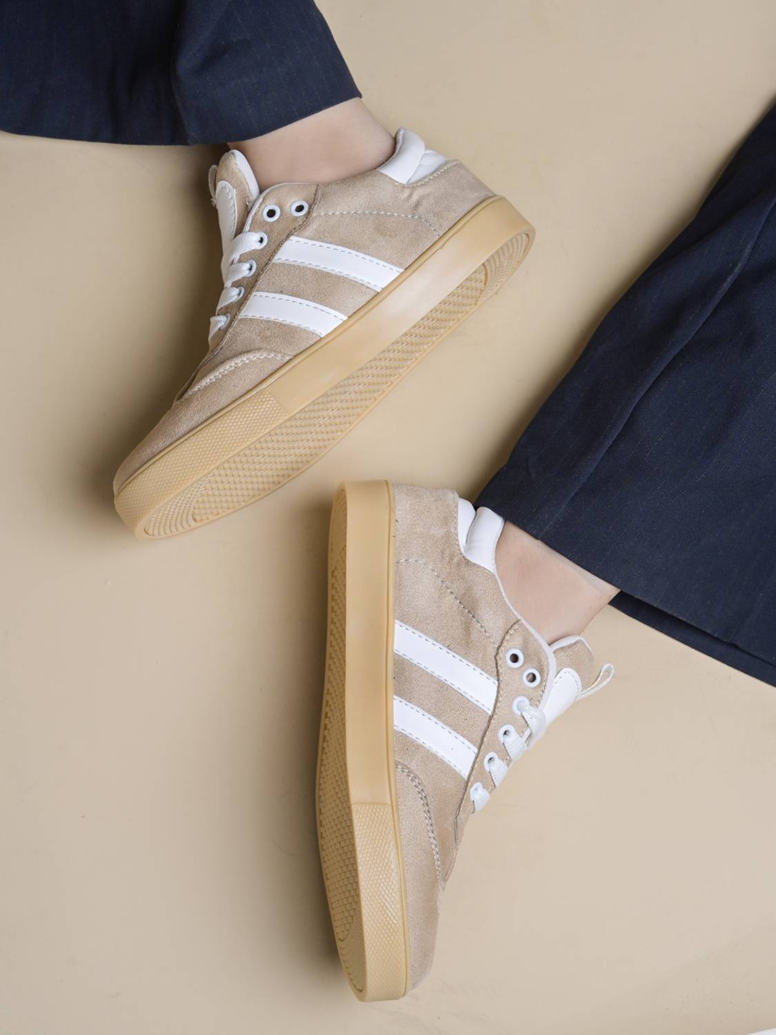 SHOETOPIA Boys Beige Lace Sneakers - Image 1