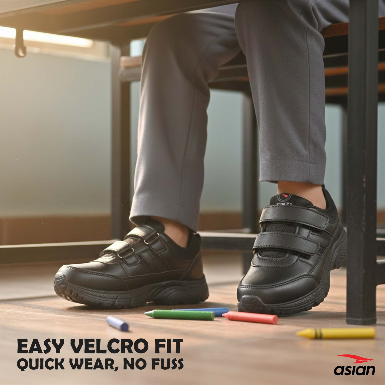 Image of asian Boys & Girls Velcro School Shoes
