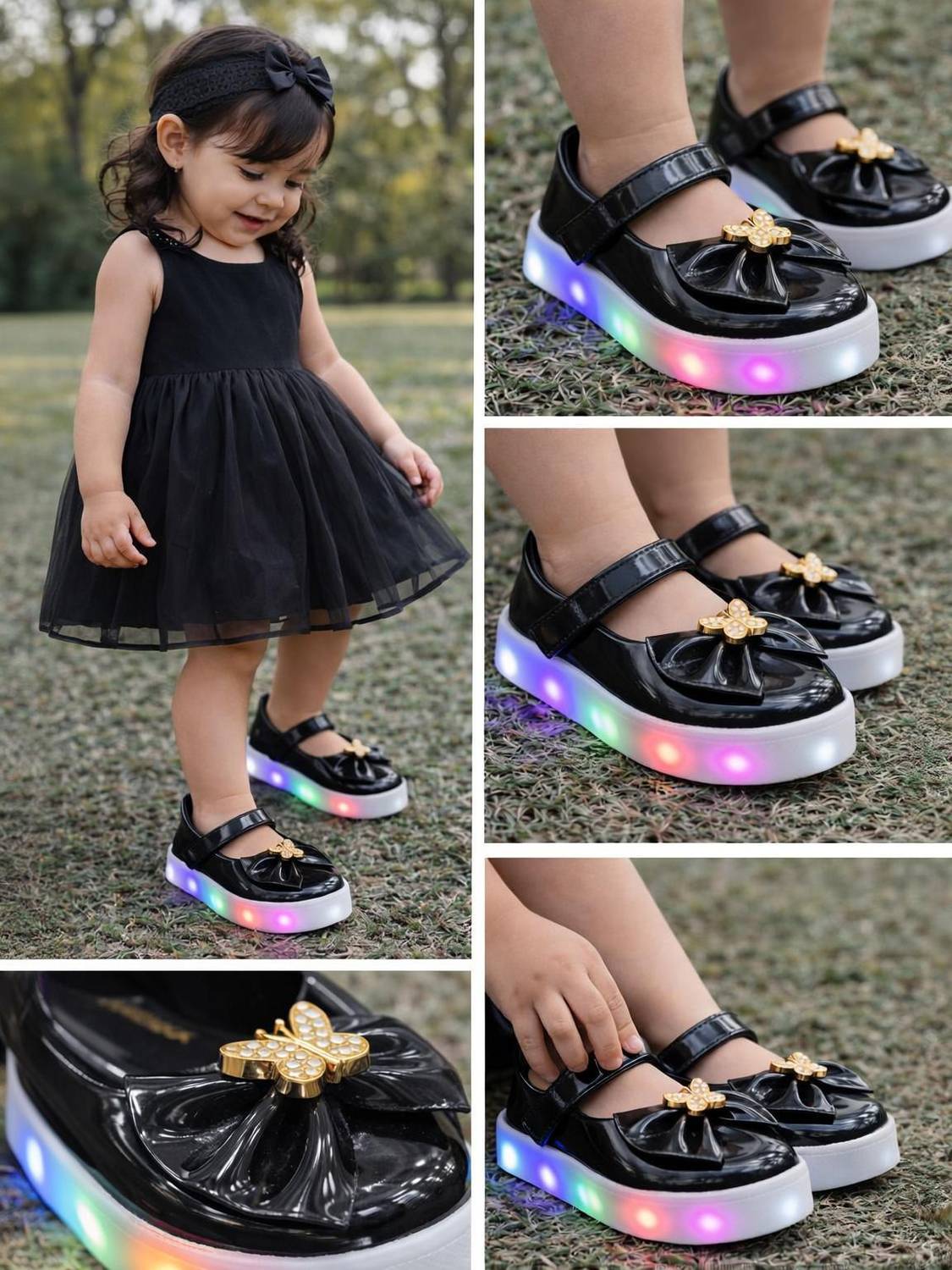 BABYWALKX Girls Velcro LED Shoes