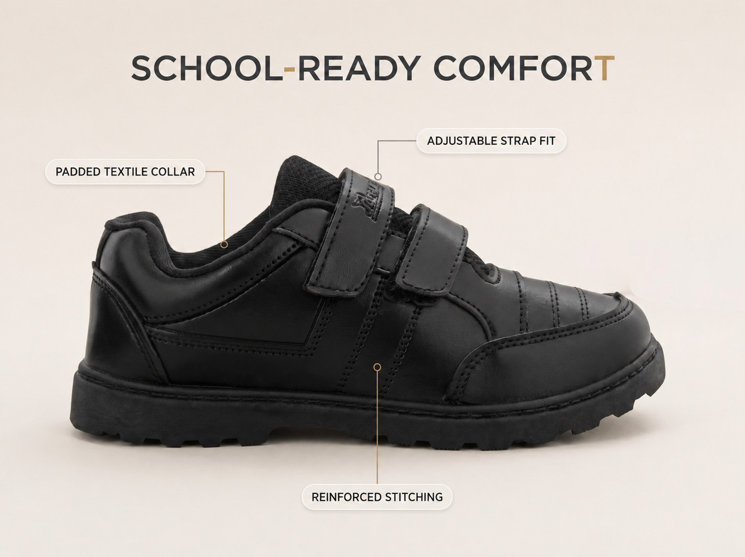 Image of Paragon Velcro Derby Shoes For Boys (Black, 8-9 Years)