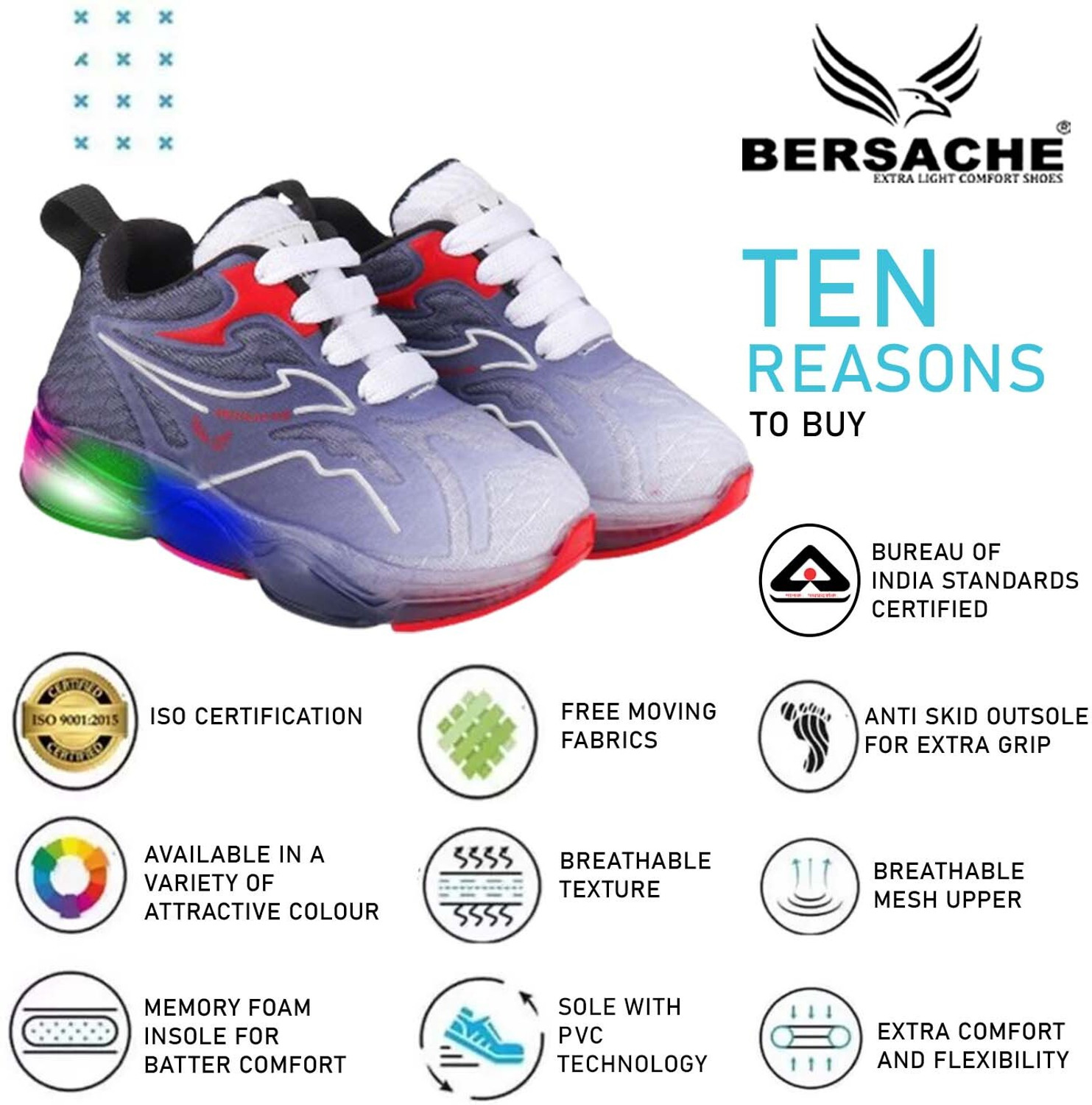 Image of BERSACHE Boys & Girls Lace LED Shoes