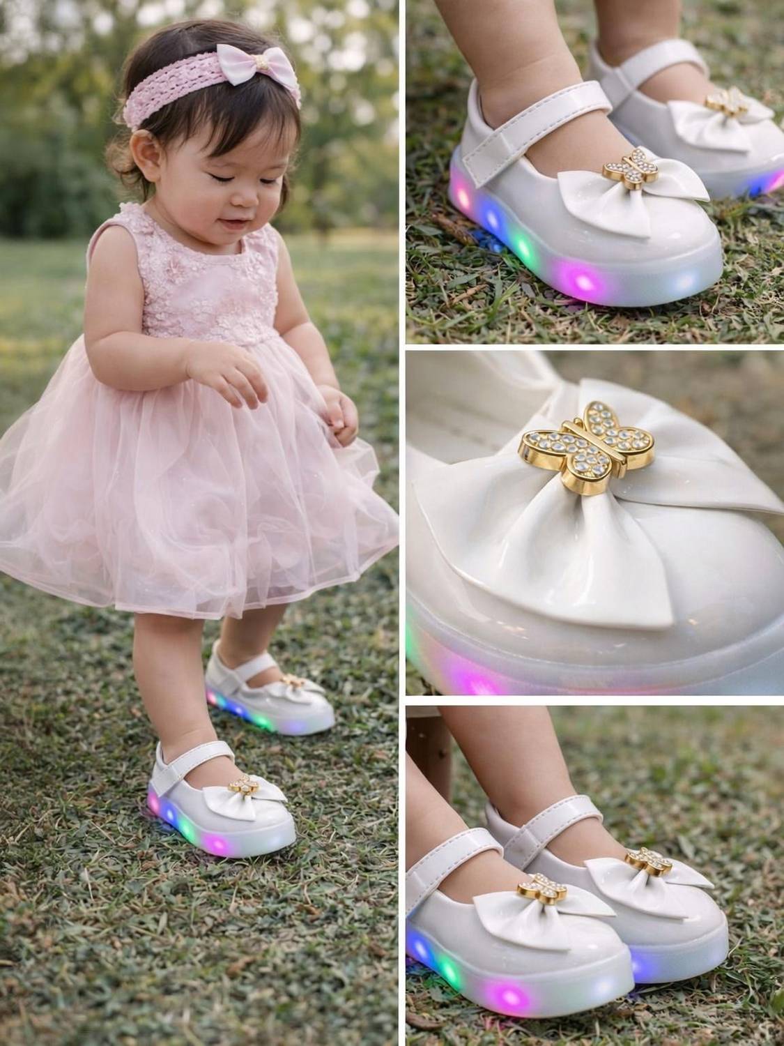 BABYWALKX Girls Velcro LED Shoes