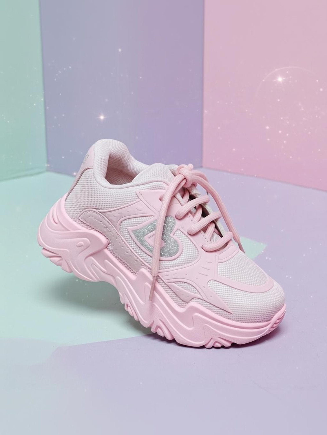 Image of TrendStation Lace Sneakers For Girls (Pink, 4-5 Years)