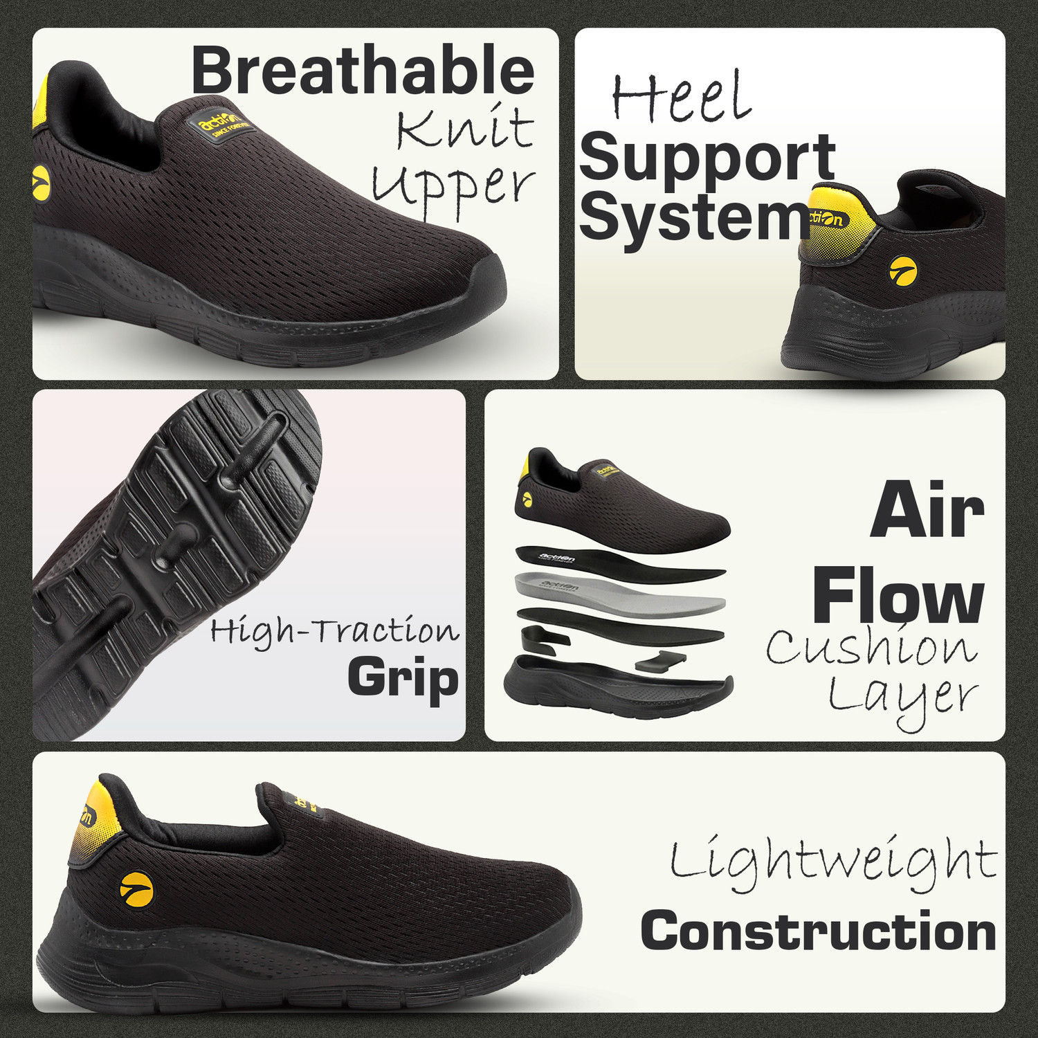 Image of action Athleo MASTER-424 Durable Comfortable Breathable Lighweight Sports Slip-On Boys Slip on Running Shoes