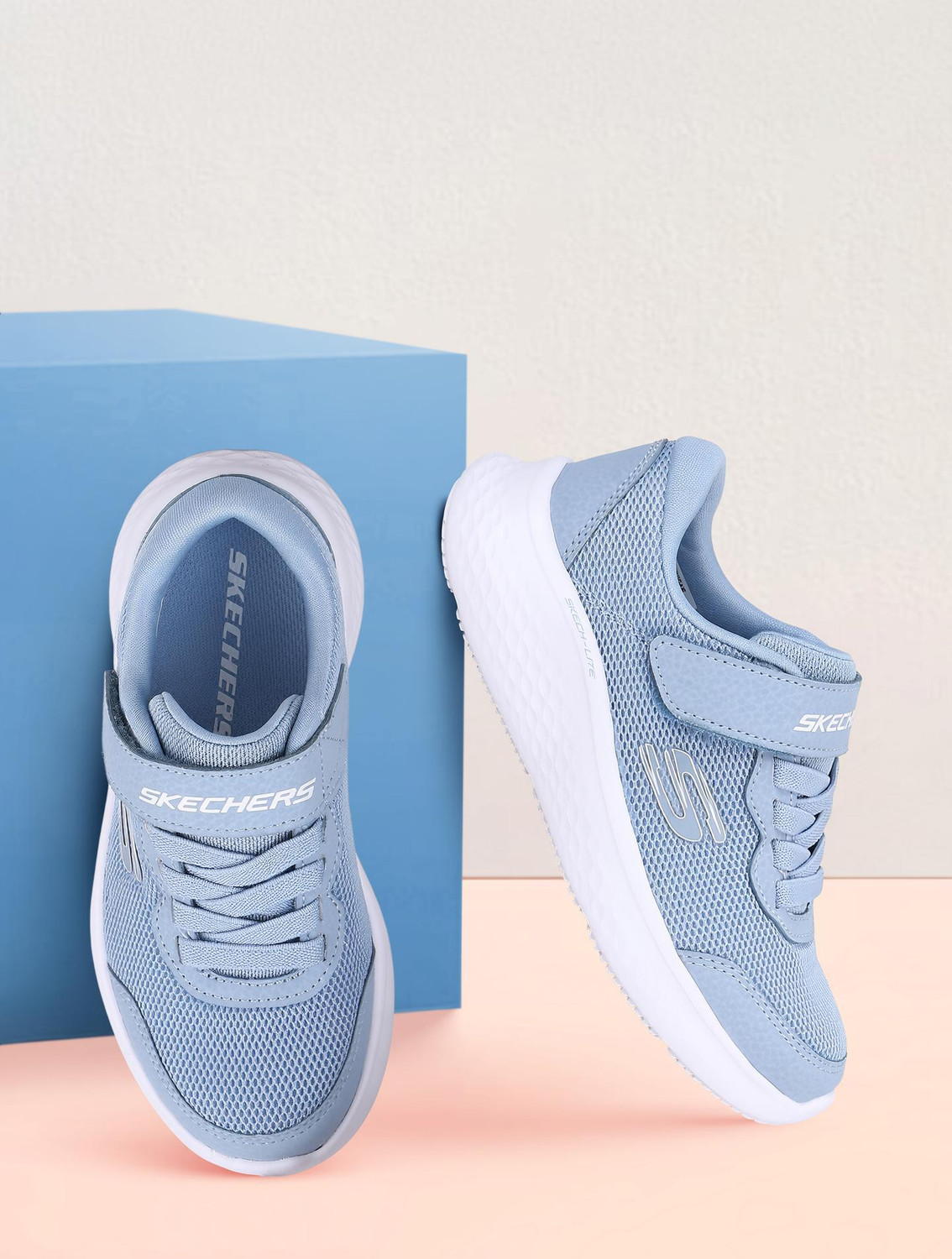Image of Skechers Velcro Sneakers For Girls (Blue, 6-7 Years)