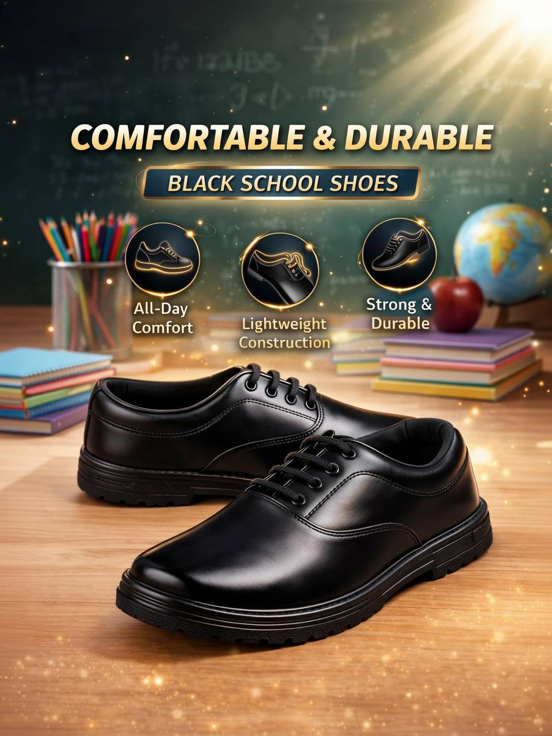 AARKshit Boys Lace School Shoes
