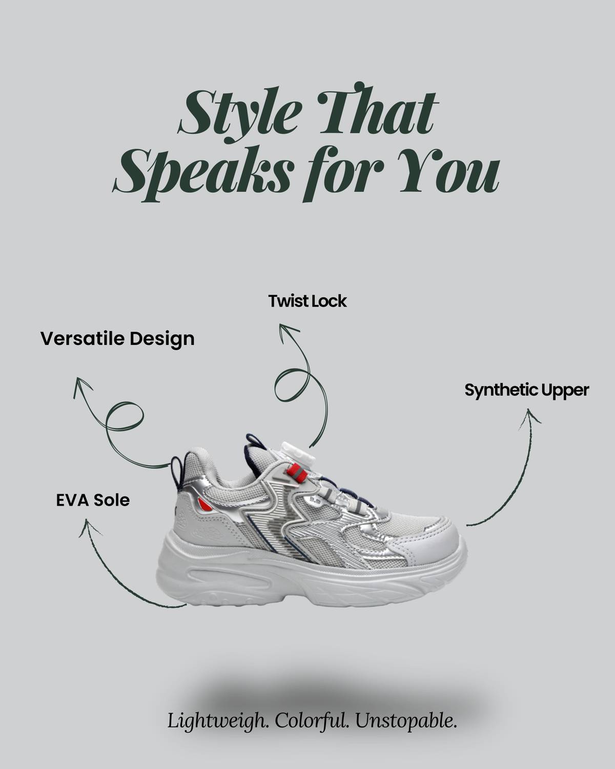 G&D Boys & Girls Lace Running Shoes Gray - Image 3