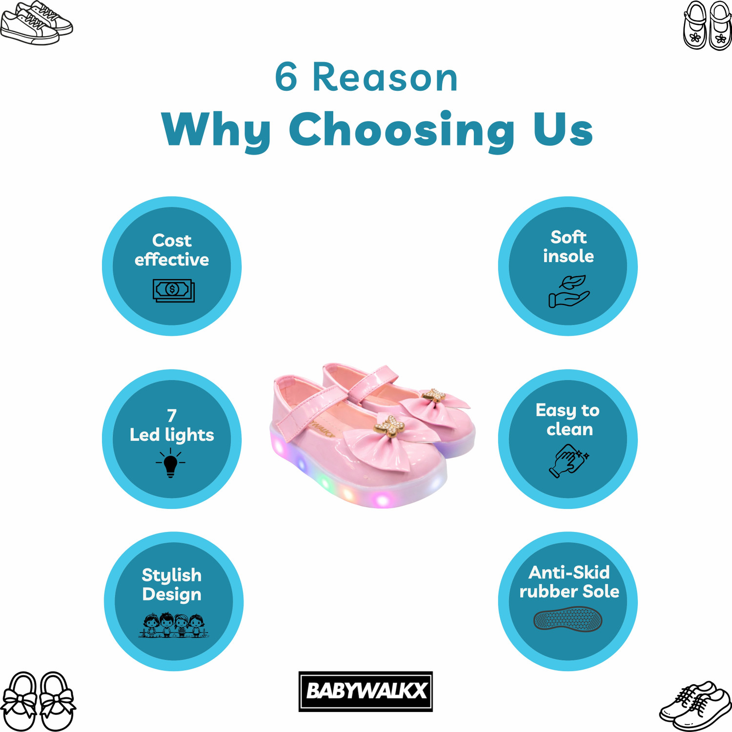 Image of BABYWALKX Girls Velcro LED Shoes