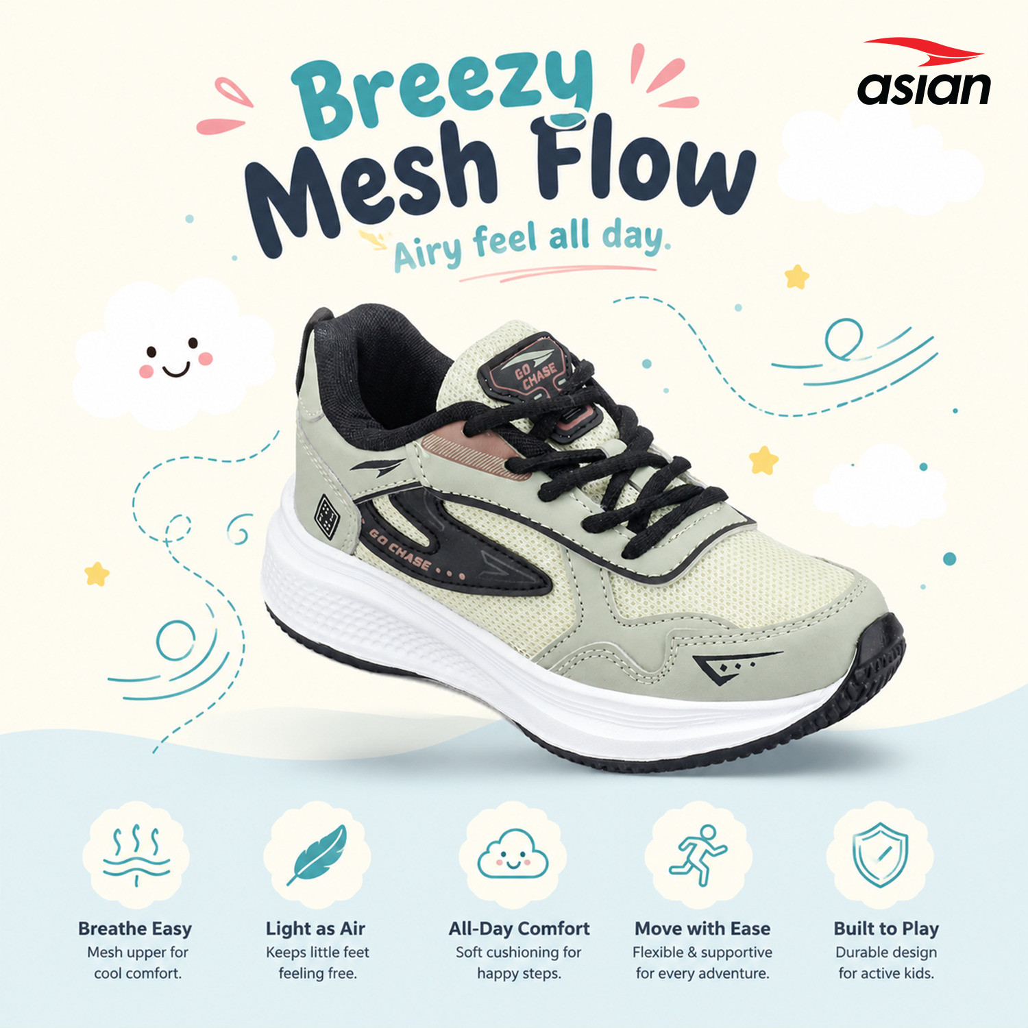 Image of asian Lace Running Shoes For Boys (Green, 10-11 Years)