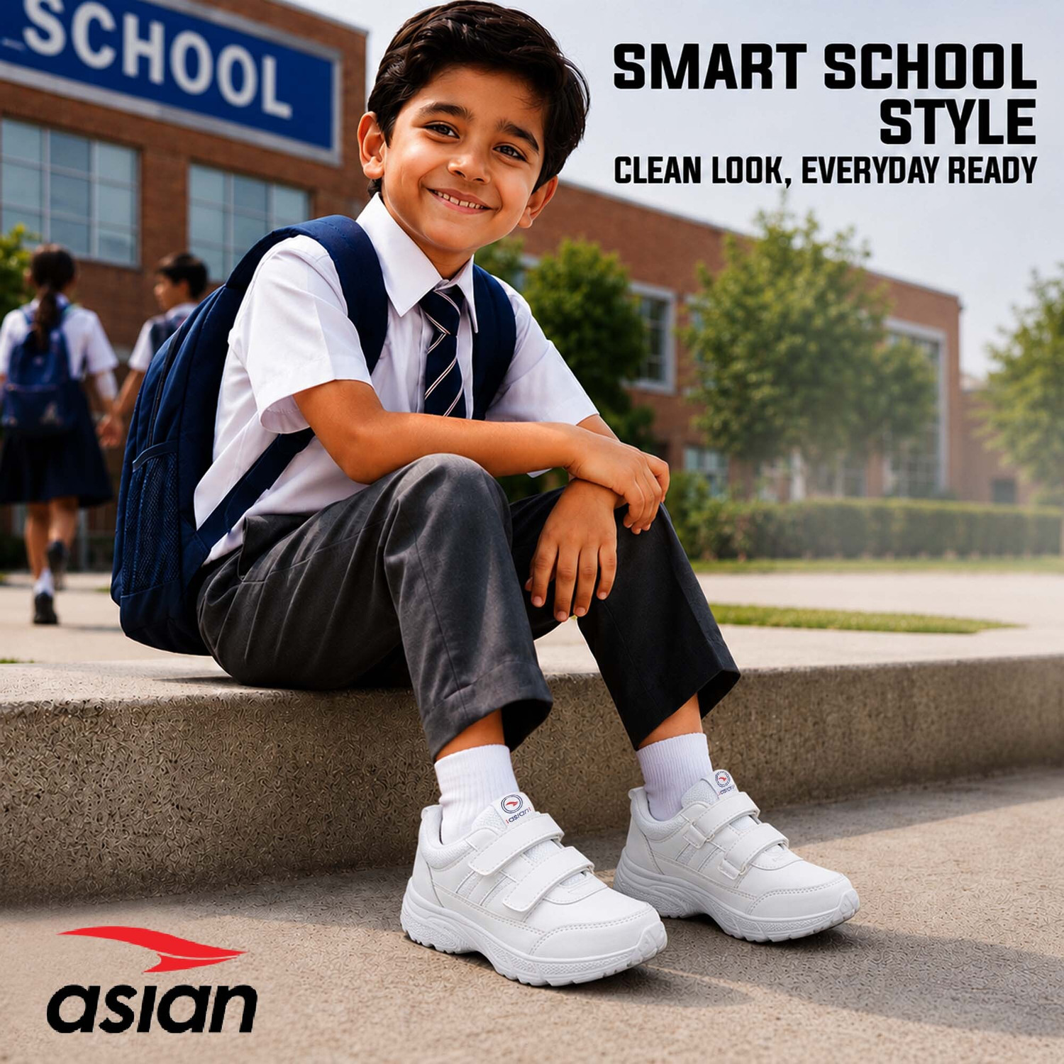 Image of asian Boys & Girls Velcro School Shoes