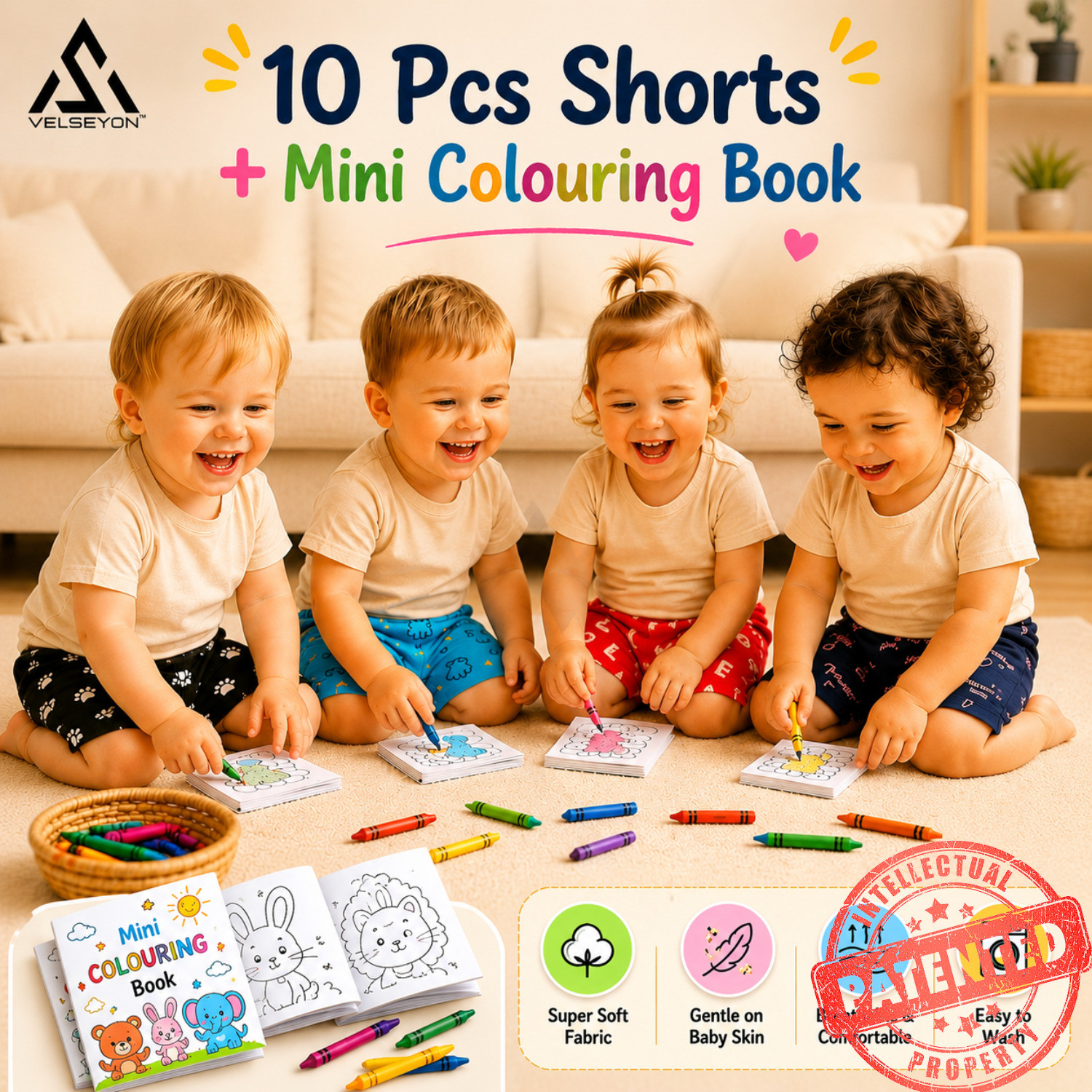 Image of VELSERA Short For Baby Boys & Baby Girls Casual Printed Pure Cotton