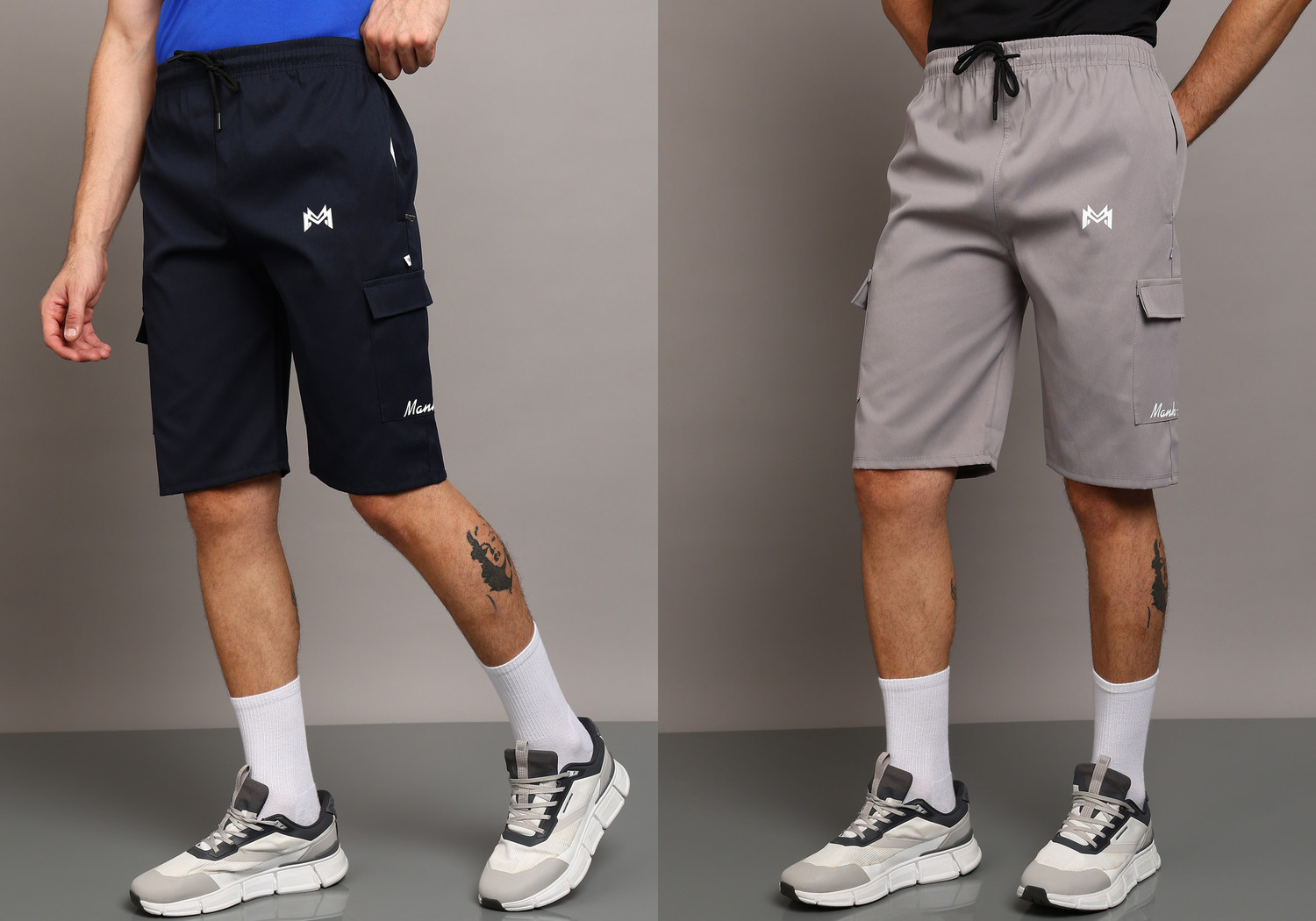 Image of mank D Printed Men Blue, Grey Cargo Shorts