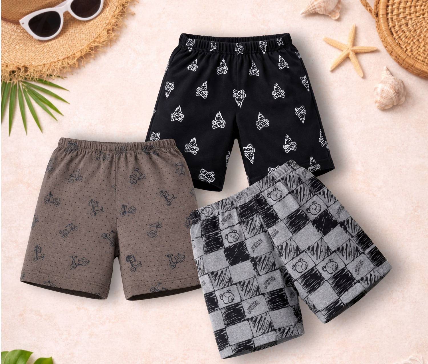 3BROS Short For Baby Boys & Baby Girls Casual Printed Pure Cotton