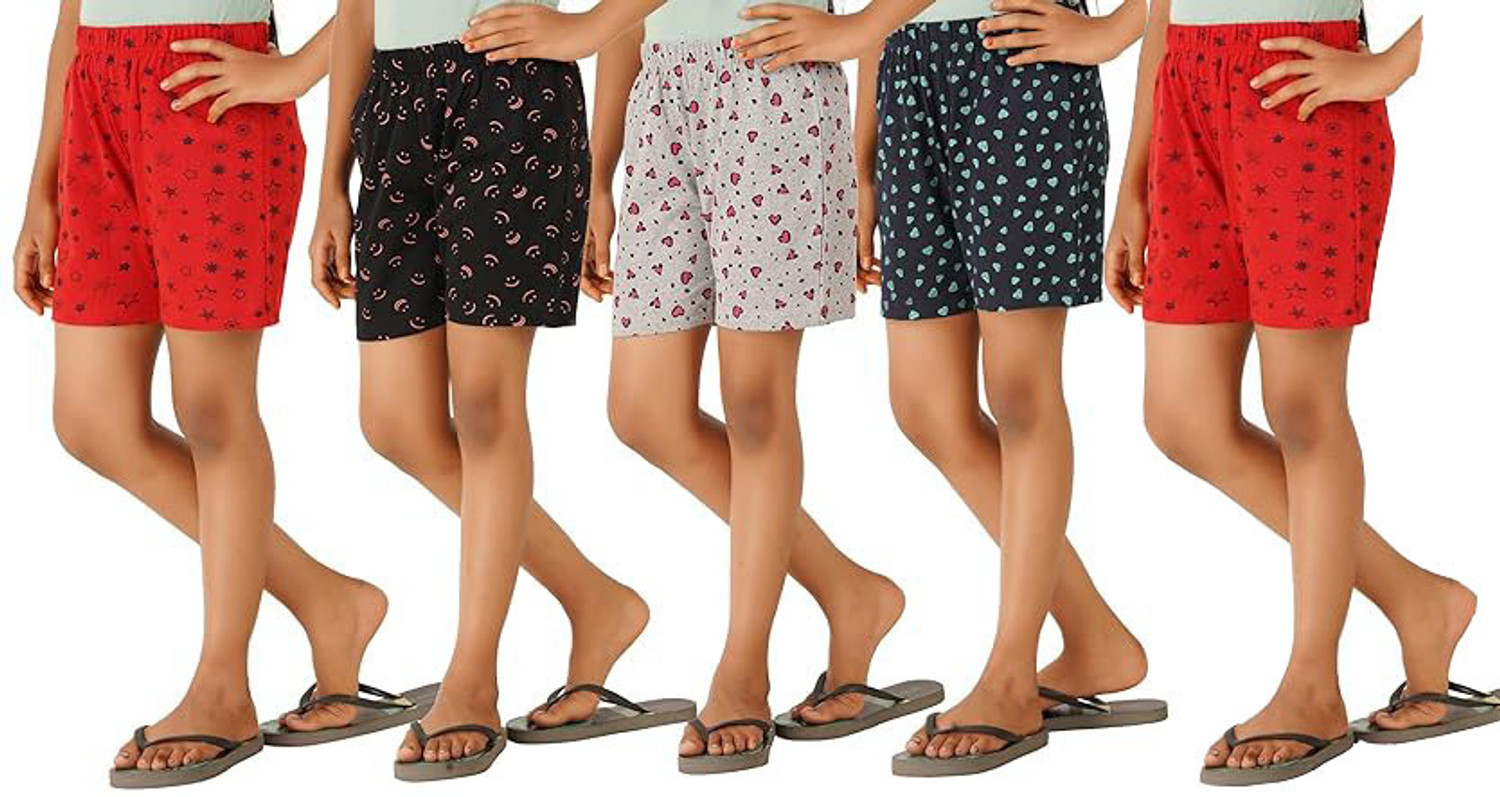 Image of SBNNewlifestyle Short For Girls Casual Printed Pure Cotton (Multicolor, Pack of 5)