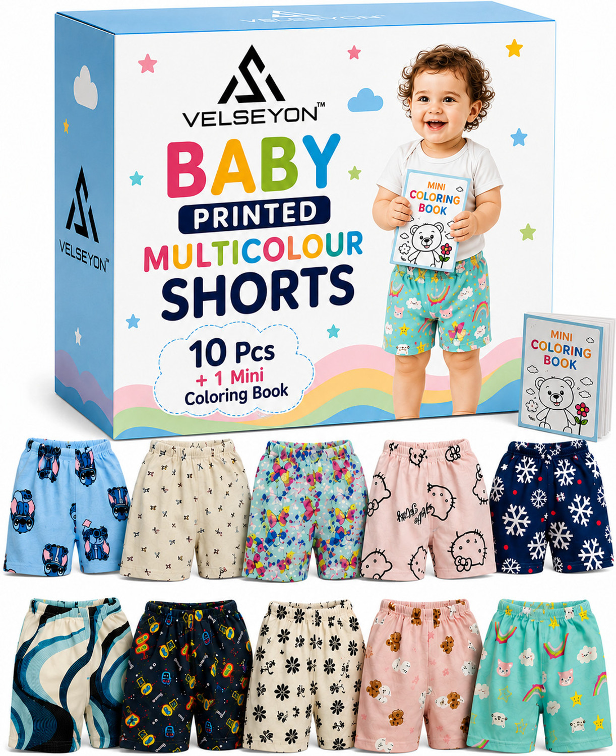 Image of VELSERA Short For Baby Boys & Baby Girls Casual Printed Pure Cotton