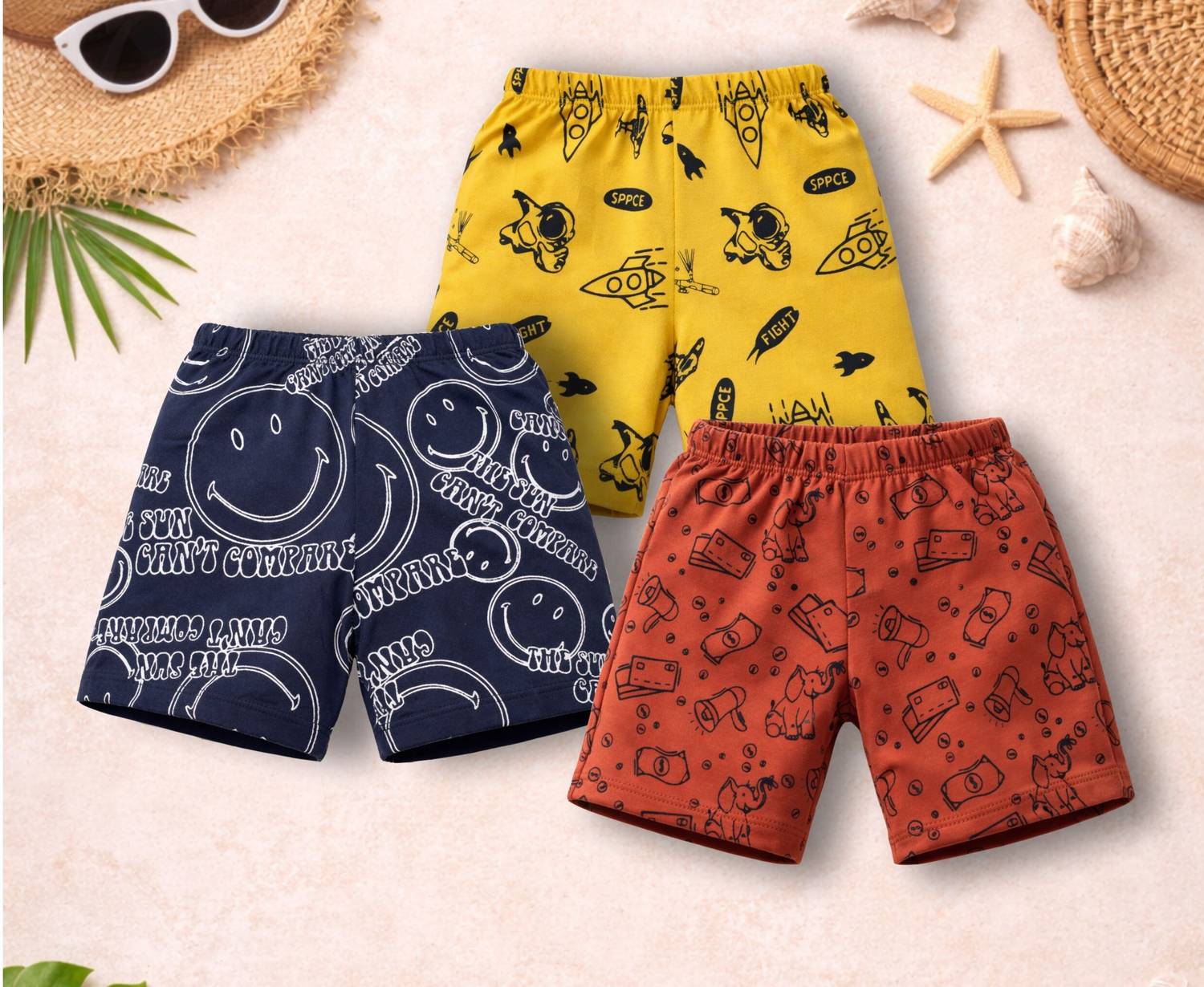 3BROS Short For Baby Boys & Baby Girls Casual Printed Pure Cotton