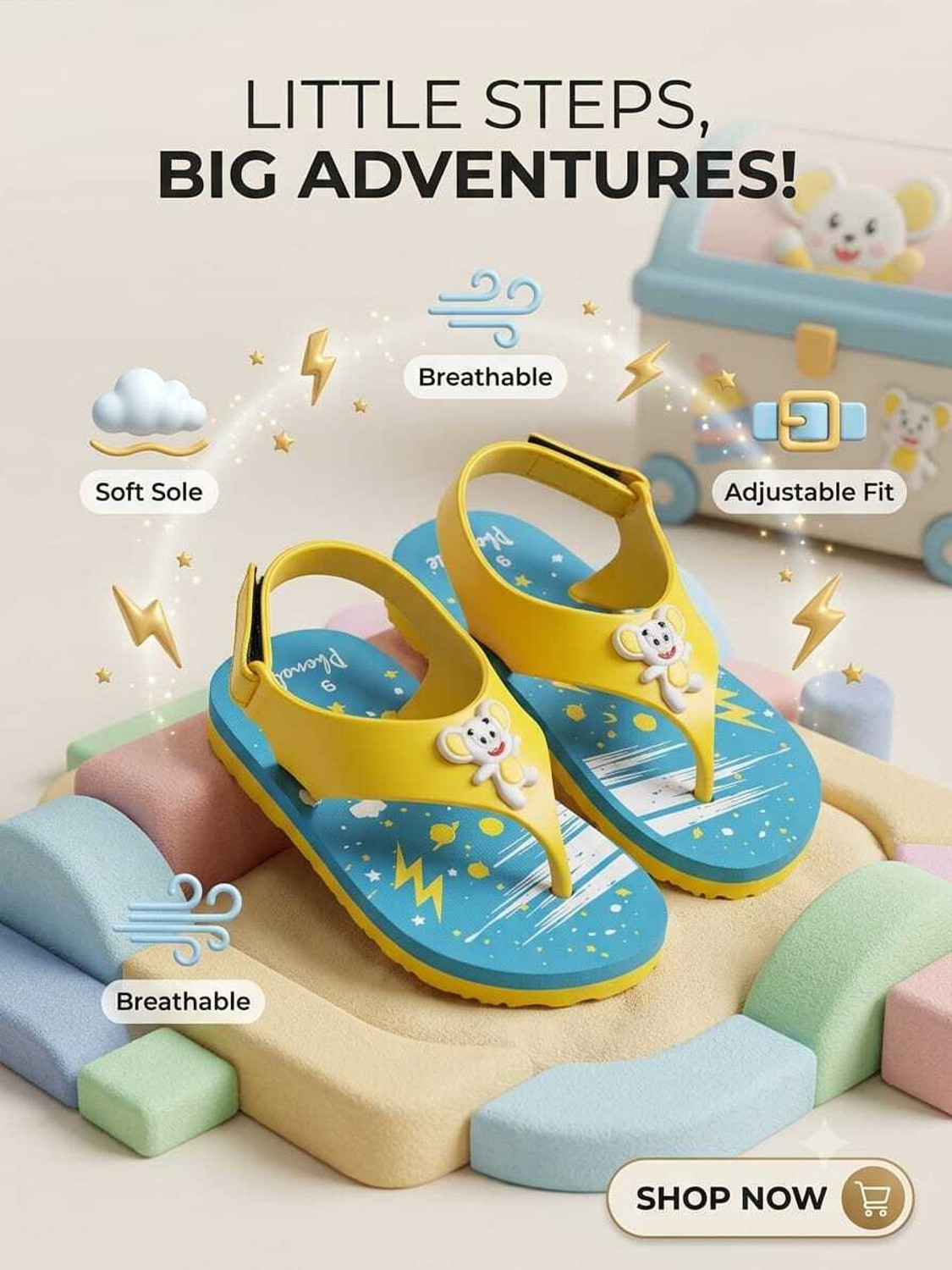 Image of Phonolite Boys & Girls Velcro & Strap Slipper Flip Flop