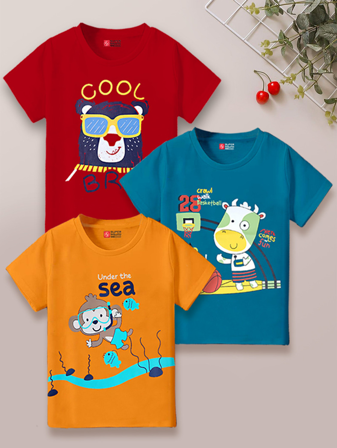 Image of SUPERSQUAD Baby Boys Graphic Print Pure Cotton Regular T Shirt