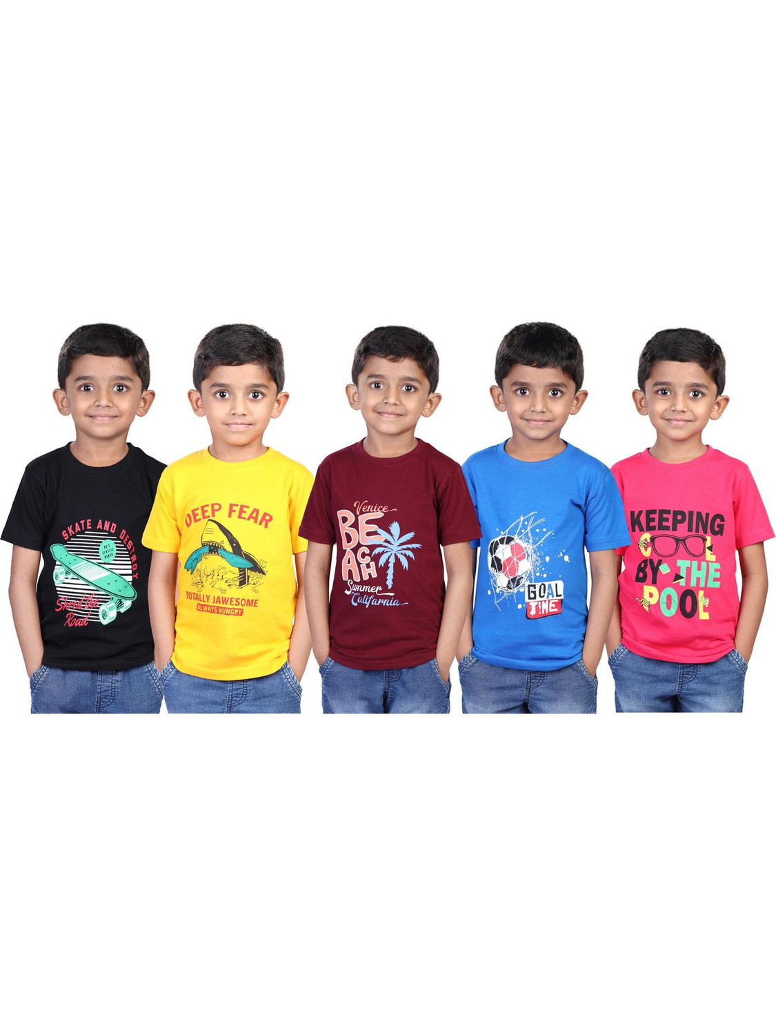 Image of JILZ Boys Typography Pure Cotton Regular T Shirt