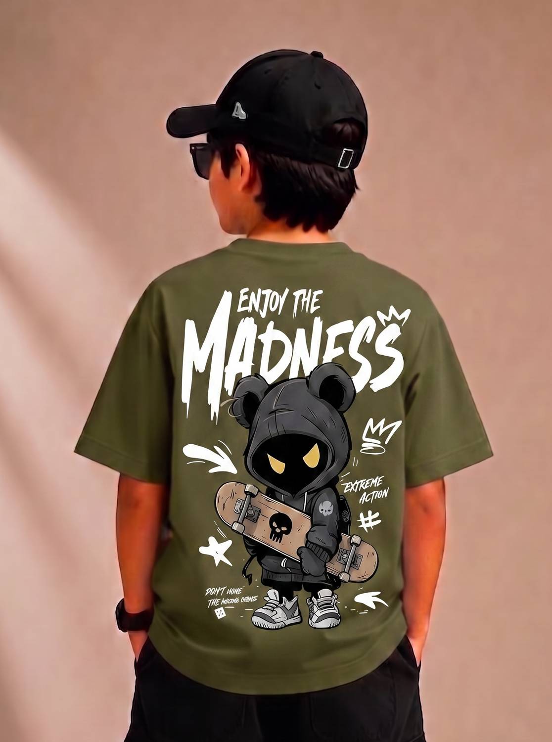HIGHRICH Boys Printed Cotton Blend Oversized T Shirt