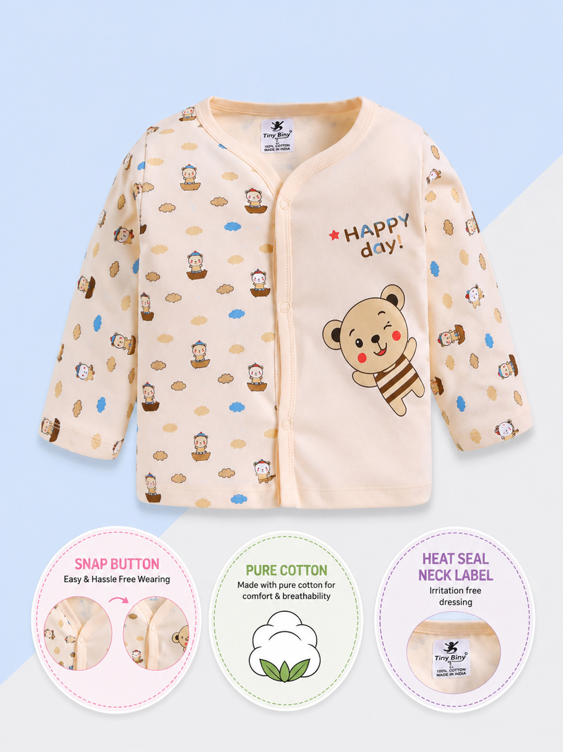 Image of TINY BINY Baby Boys & Baby Girls Printed Pure Cotton Regular T Shirt