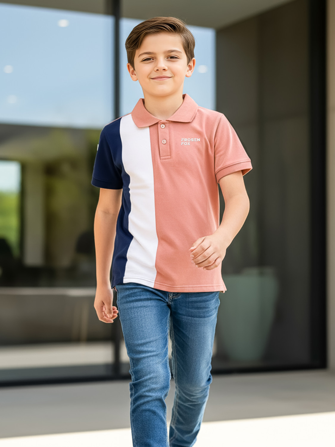 Image of FROSEN FOX Boys Self Design Pure Cotton Regular T Shirt