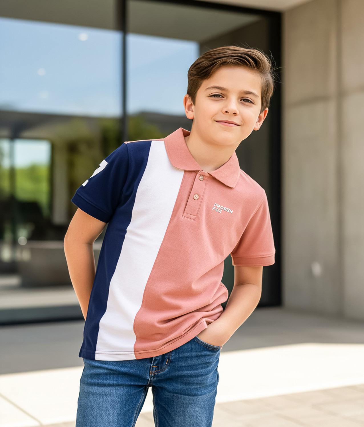 Image of FROSEN FOX Boys Self Design Pure Cotton Regular T Shirt
