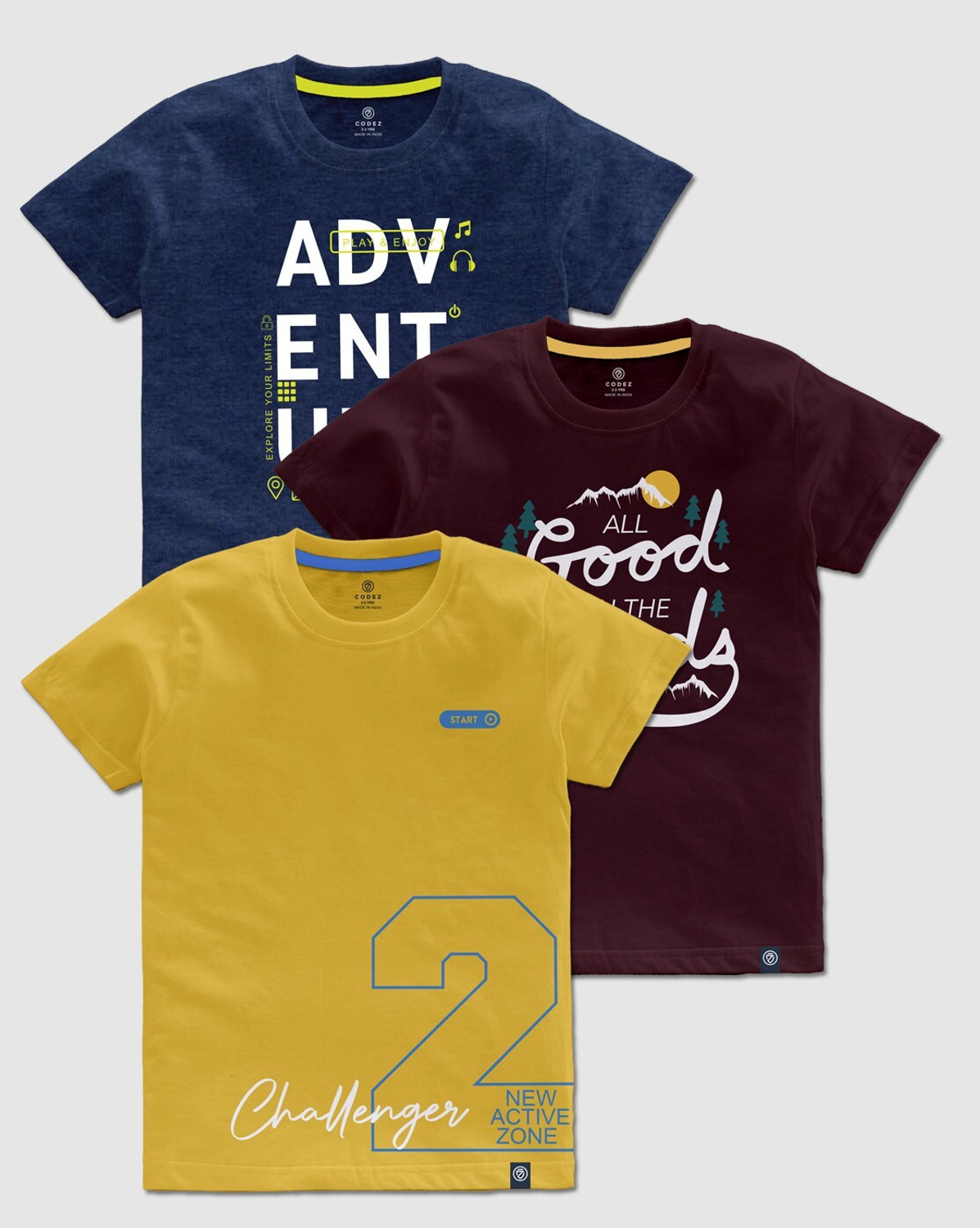 Image of Codez Boys Printed Cotton Blend Regular T Shirt