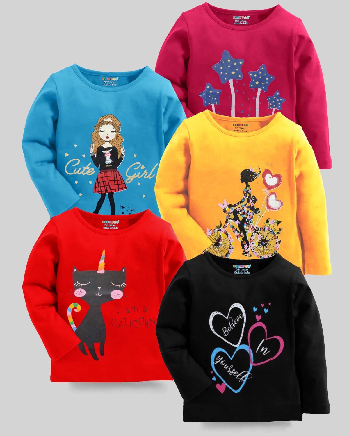 Kuchipoo Girls Printed Cotton Blend Regular T Shirt