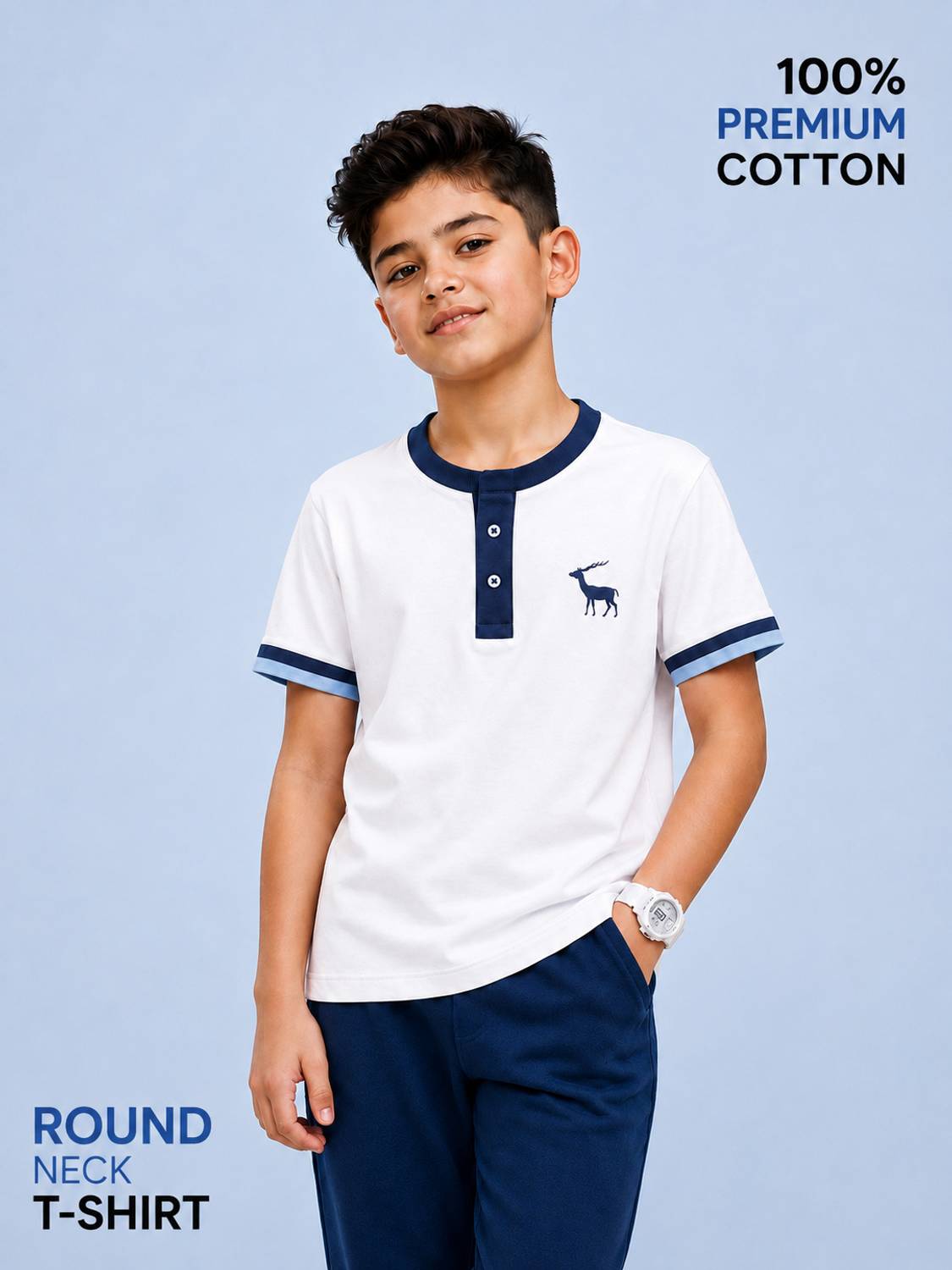 BLUEBUCK Boys Embroidered Pure Cotton Regular T Shirt