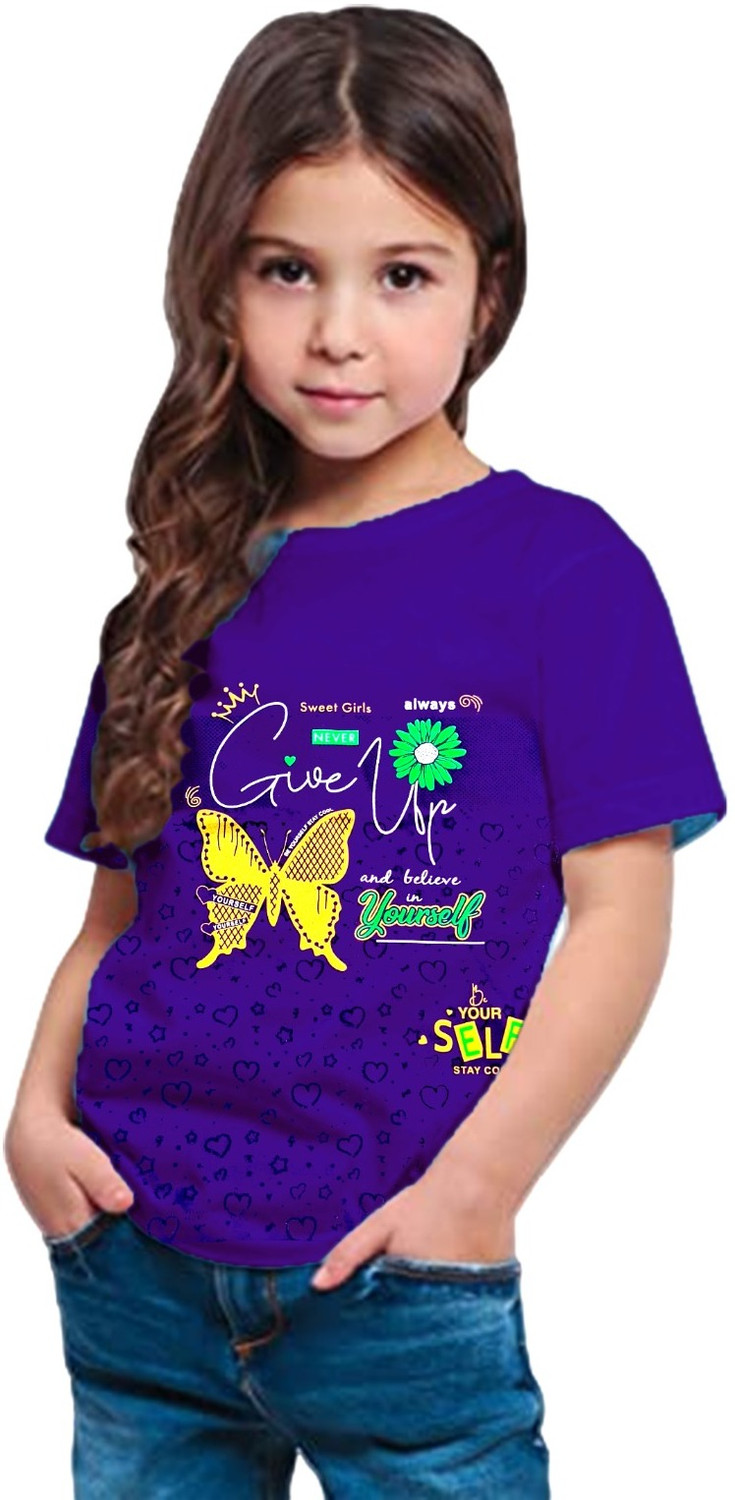 Image of Little Funky Girls Typography, Graphic Print Pure Cotton Regular T Shirt