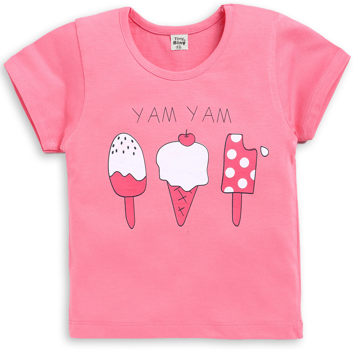 Image of TINY BINY Girls Printed Pure Cotton Regular T Shirt